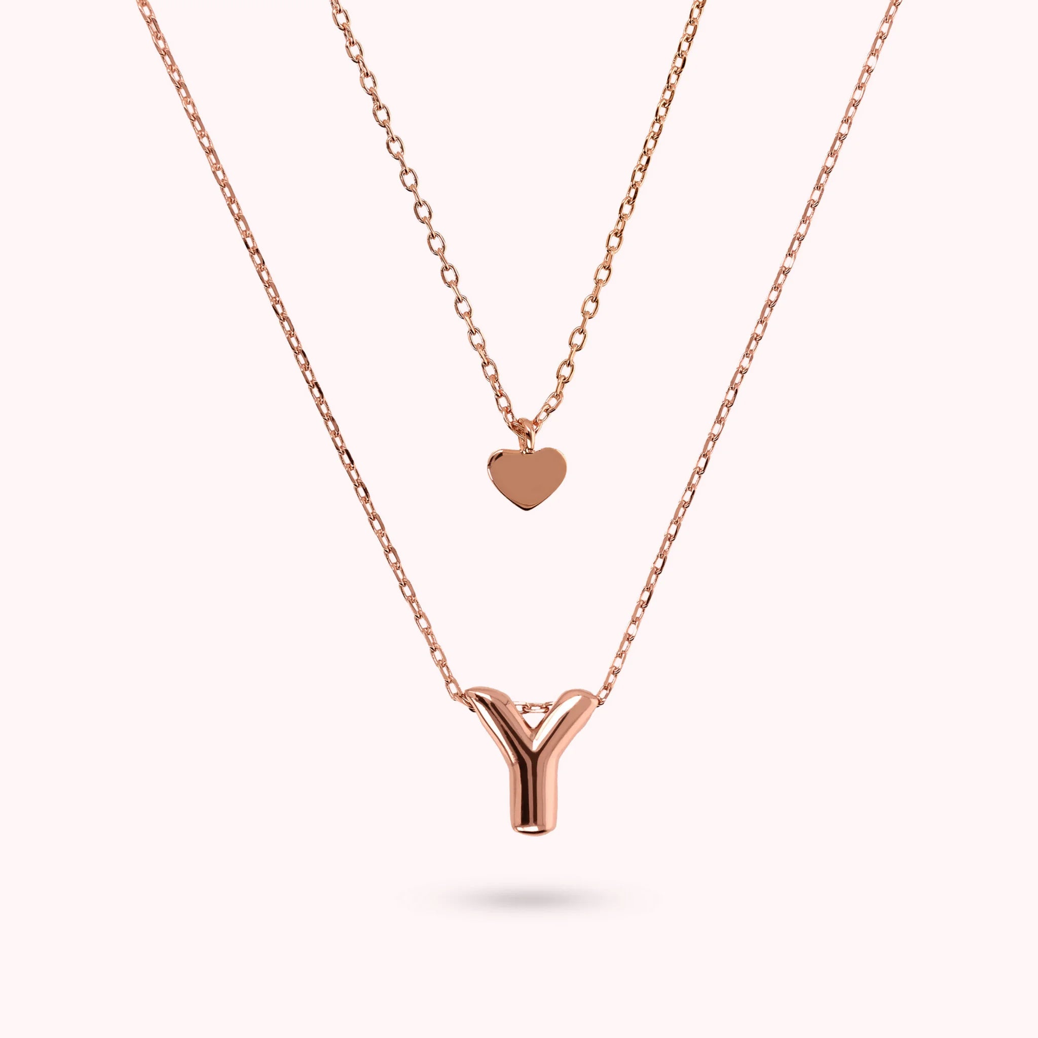 Collana Multifilo Graduata Catena Forzatina con Ciondolo Cuore e Pendente Lettera