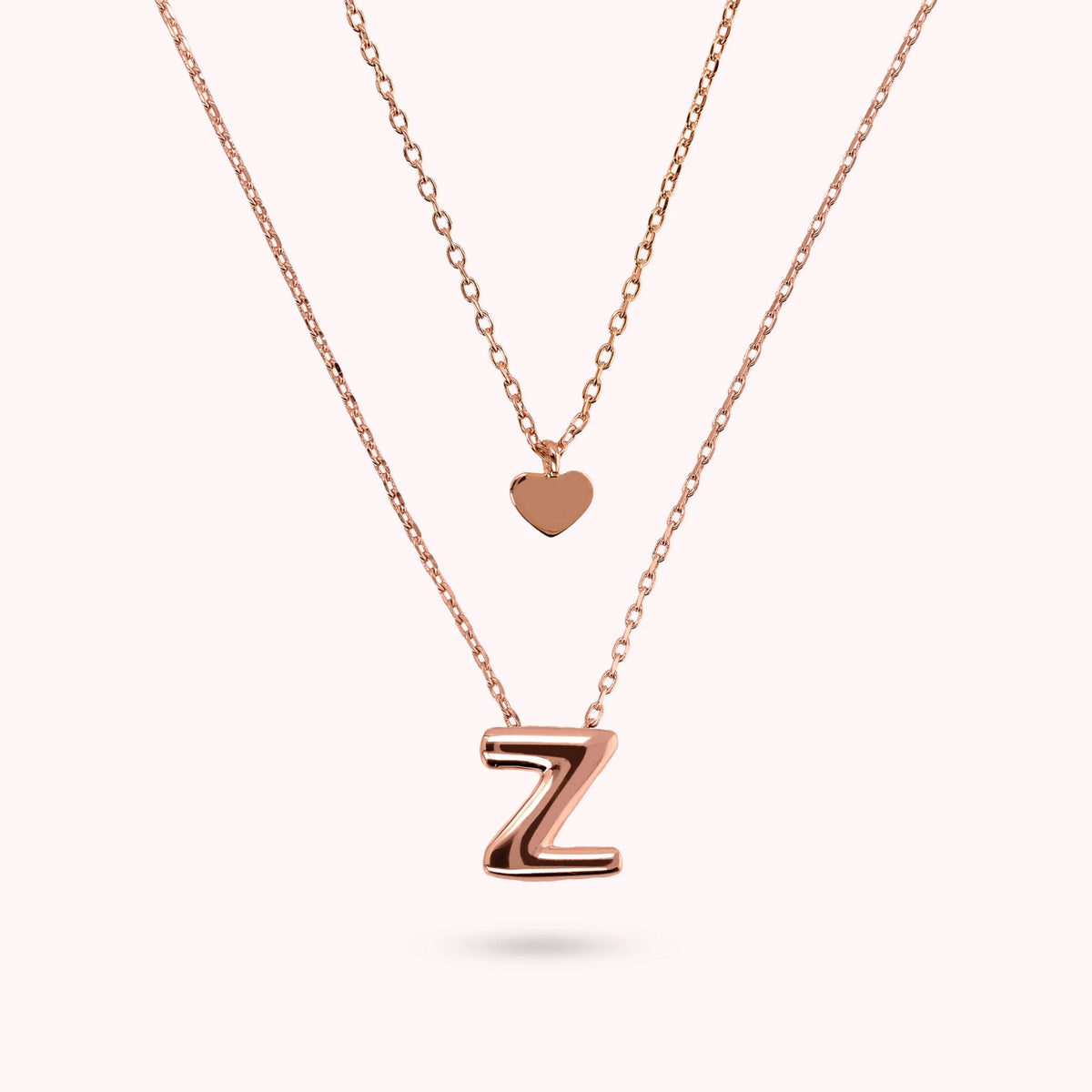 Collana Multifilo Graduata Catena Forzatina con Ciondolo Cuore e Pendente Lettera