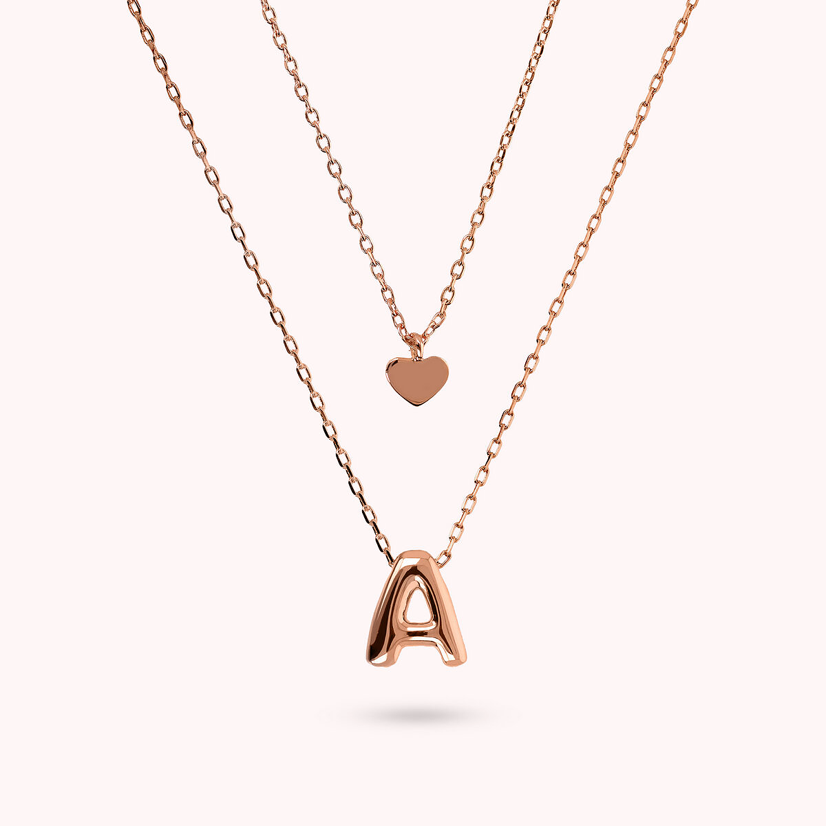 Multistrand Graduated Forzatina Chain Necklace with Heart Pendant and Letter Pendant