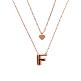 Multistrand Graduated Forzatina Chain Necklace with Heart Pendant and Letter Pendant