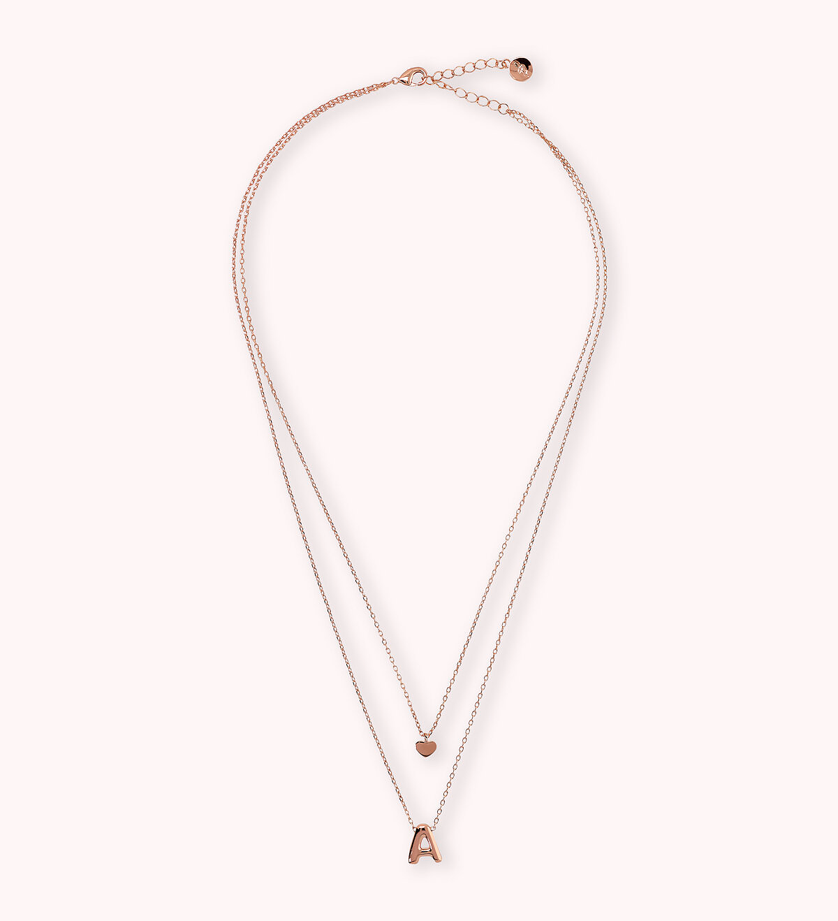 Multistrand Graduated Forzatina Chain Necklace with Heart Pendant and Letter Pendant