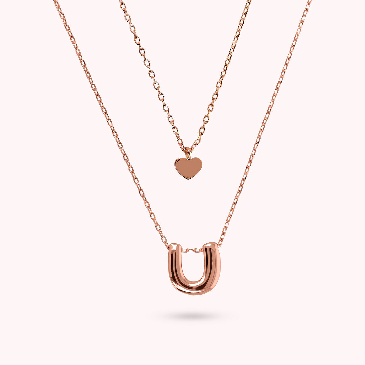 Multistrand Graduated Forzatina Chain Necklace with Heart Pendant and Letter Pendant