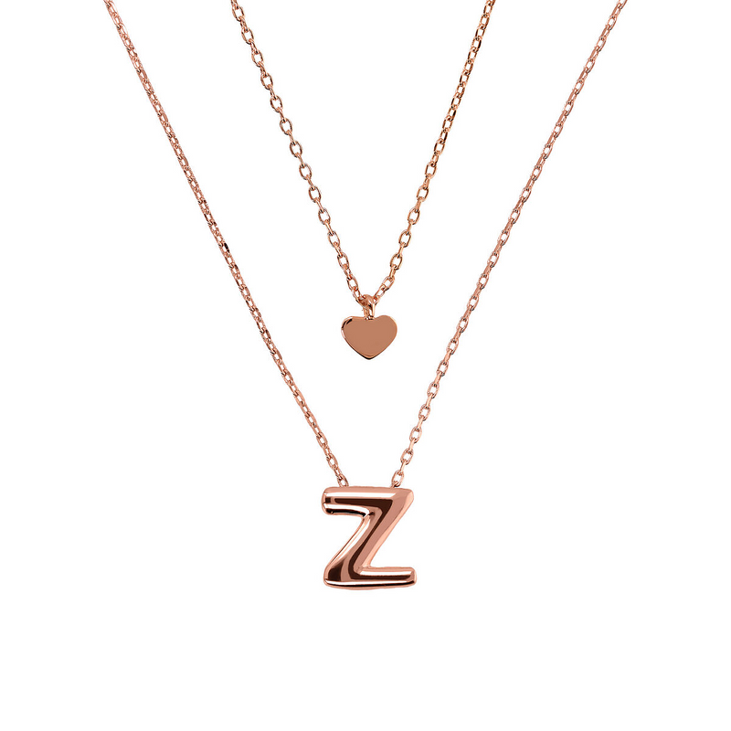 Collier chaîne Forzatina graduée multibrins avec pendentif coeur et pendentif lettre