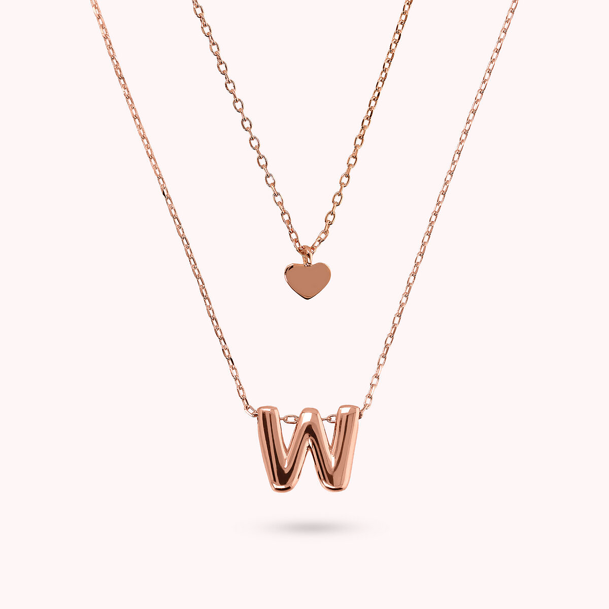 Multistrand Graduated Forzatina Chain Necklace with Heart Pendant and Letter Pendant