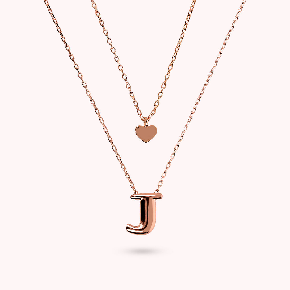 Multistrand Graduated Forzatina Chain Necklace with Heart Pendant and Letter Pendant