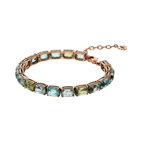 Tennis Bracelet with Mosaic Cut Green and Blue Prism Gems