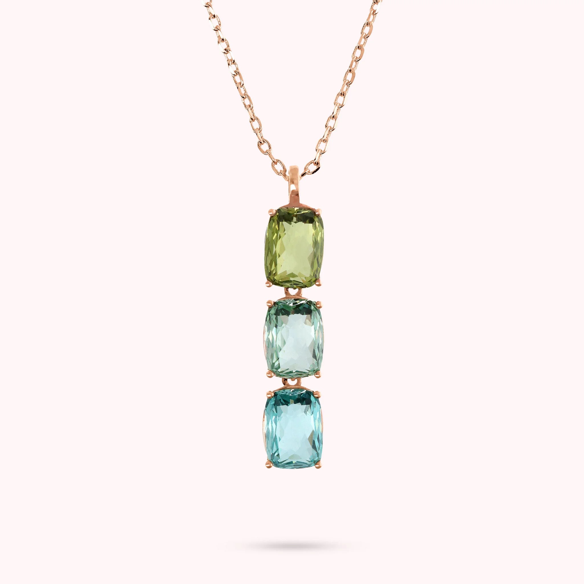 Collier trilogie avec mosaïque de pierres précieuses prismatiques