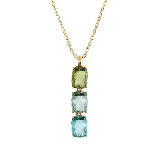 Golden Necklace with Green and Blue Prisma Gem in Mosaic Cut