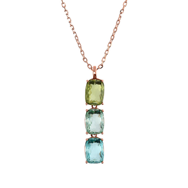Necklace with Mosaic Cut Green and Blue Prism Gems