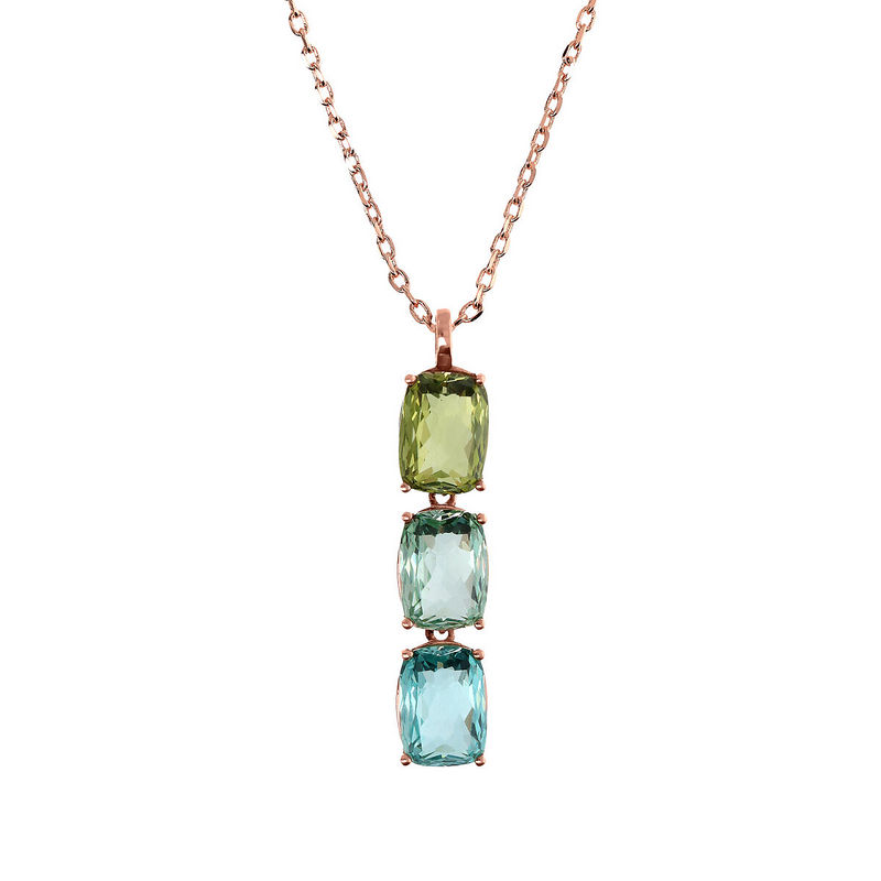 Halskette mit grünen und blauen Prisma-Edelsteinen