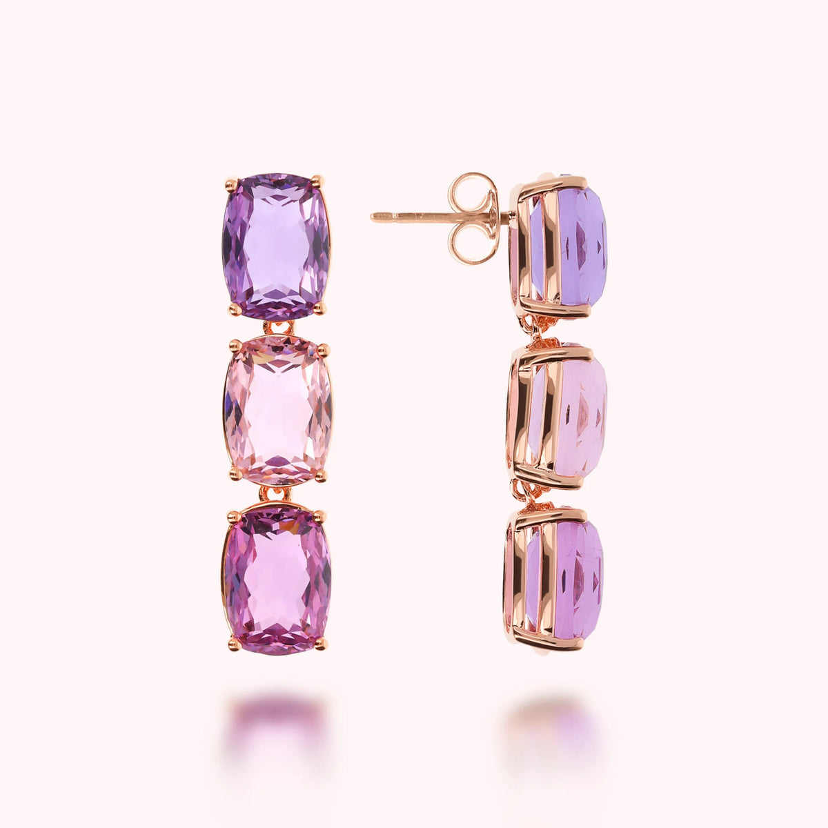 Boucles d'oreilles pendantes trilogie avec mosaïque de pierres précieuses taillées en prisme