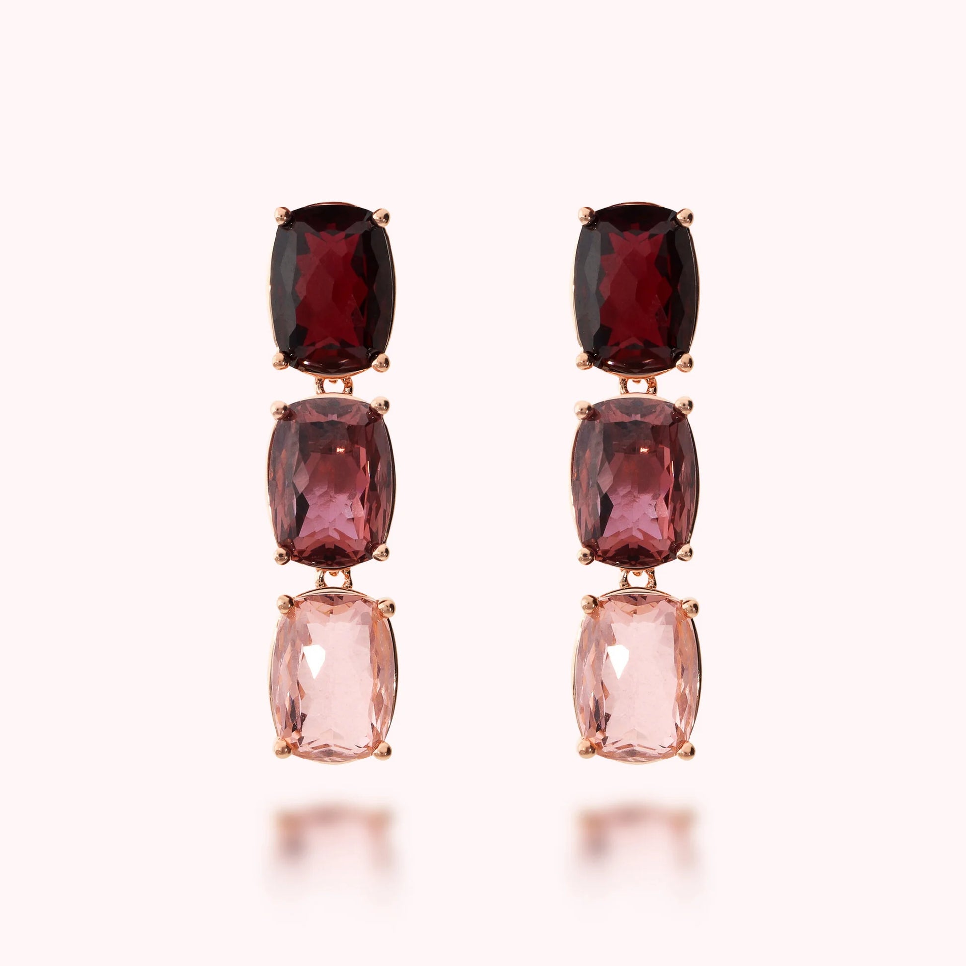 Boucles d'oreilles pendantes trilogie avec mosaïque de pierres précieuses taillées en prisme