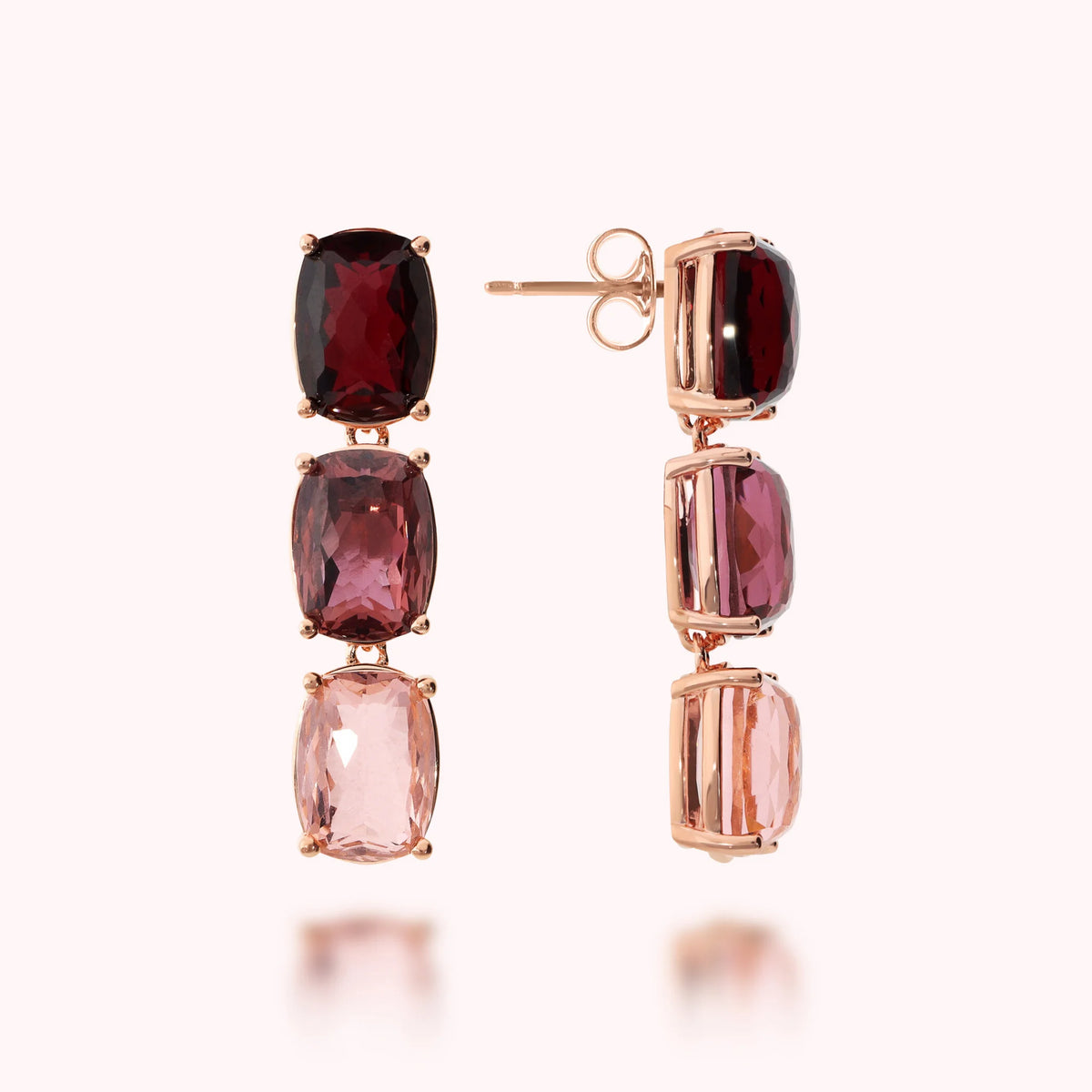Boucles d'oreilles pendantes trilogie avec mosaïque de pierres précieuses taillées en prisme