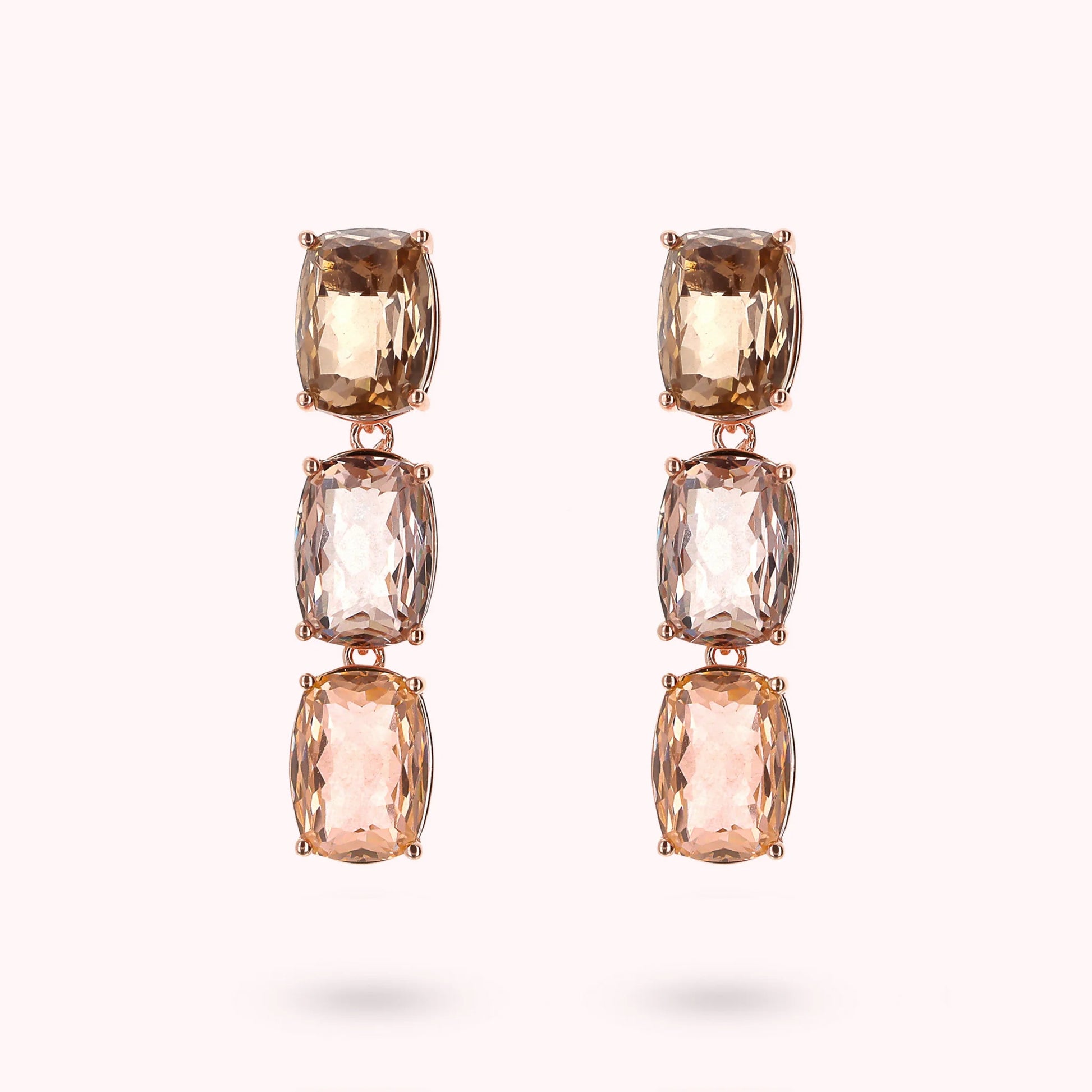 Boucles d'oreilles pendantes trilogie avec mosaïque de pierres précieuses taillées en prisme