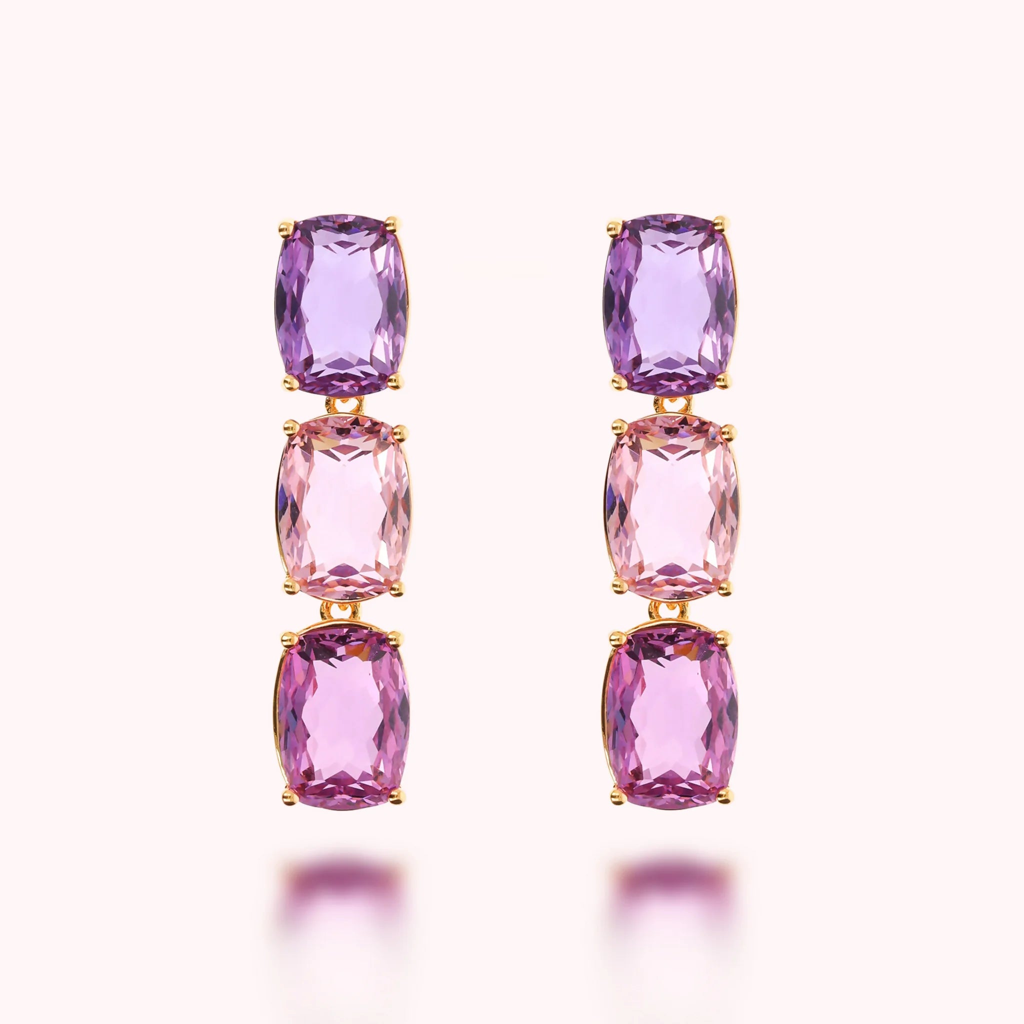Golden Dangle Earrings with Green and Blue Mosaic Cut Prisma Gems  