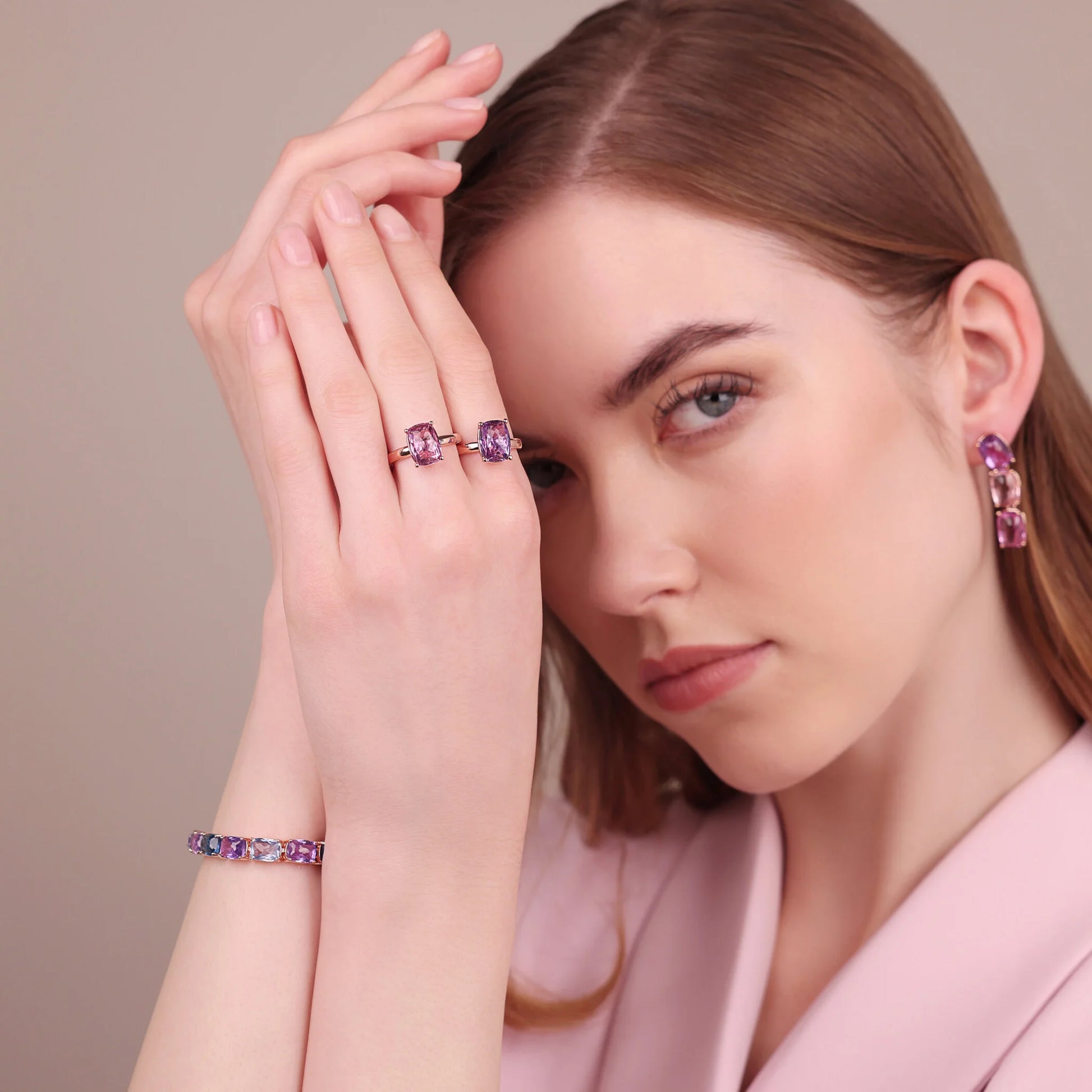 Cocktail Ring with Prism Gem Rectangular Mosaic Cut