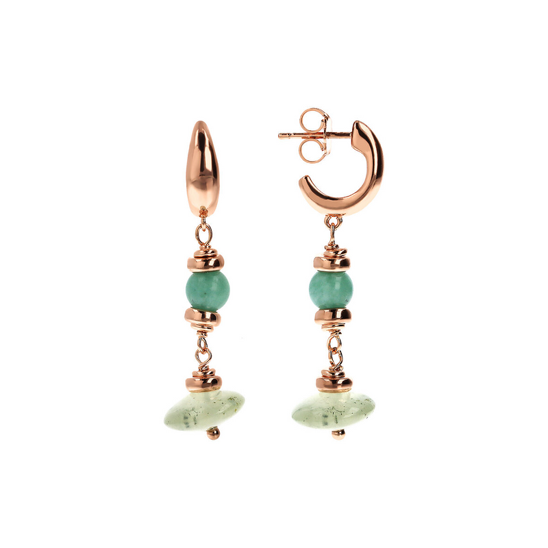 Pendant Earrings with Spheres and Rondelle in Natural Stone
