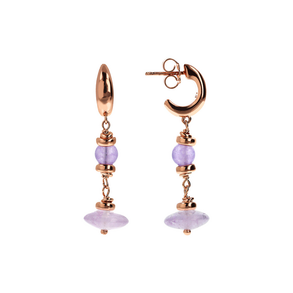 Pendant Earrings with Spheres and Rondelle in Natural Stone
