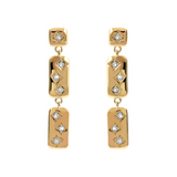 Golden Étoile Earrings with Rectangular Elements and Light Points in Cubic Zirconia
