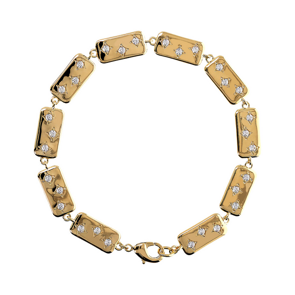 Bracelet Étoile Dorée avec Éléments Rectangulaires et Points Lumineux en Oxyde de Zirconium