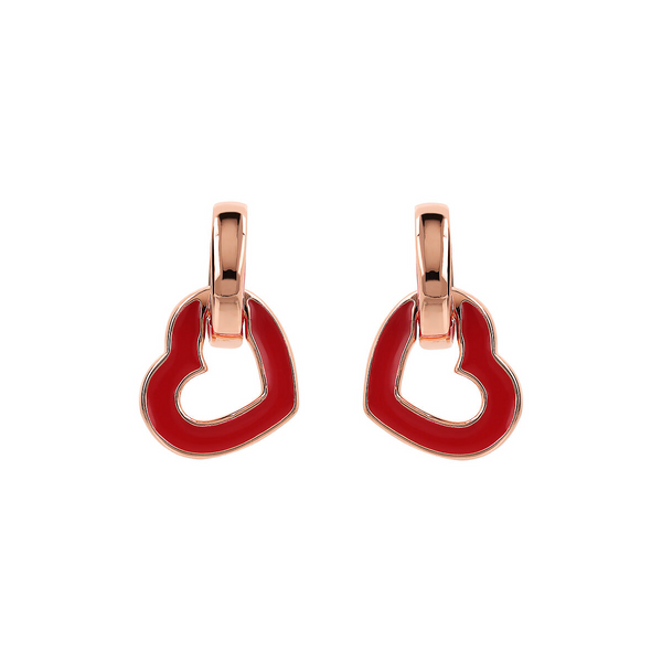 Double Enamelled Heart and Oval Link Earrings