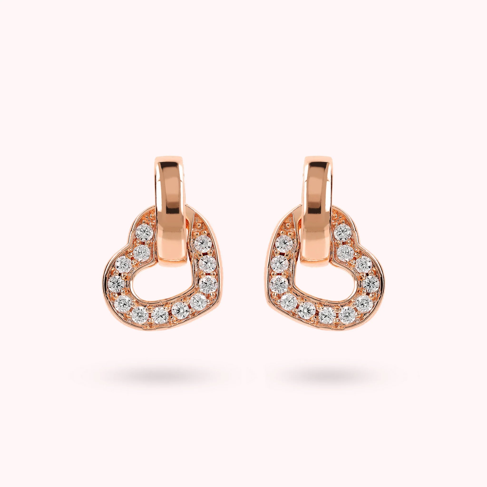 Drop Earrings with Double Pavé Heart Elements and Oval Link