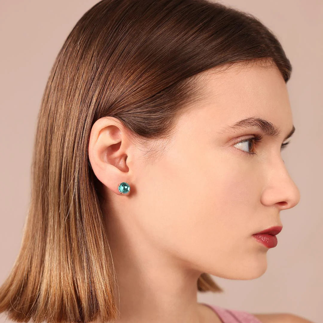 Button Earrings with Prism Gem Mosaic Cut