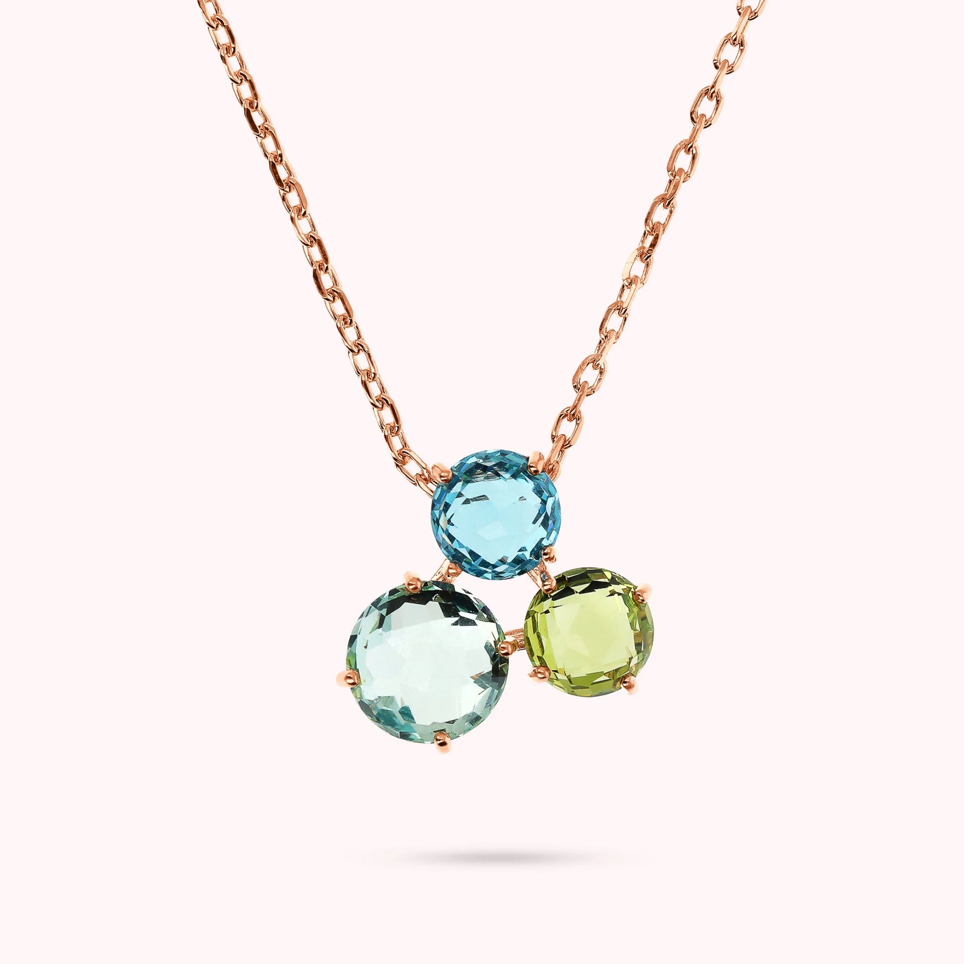 Mosaic Cut Prism Gem Trilogy Pendant Necklace