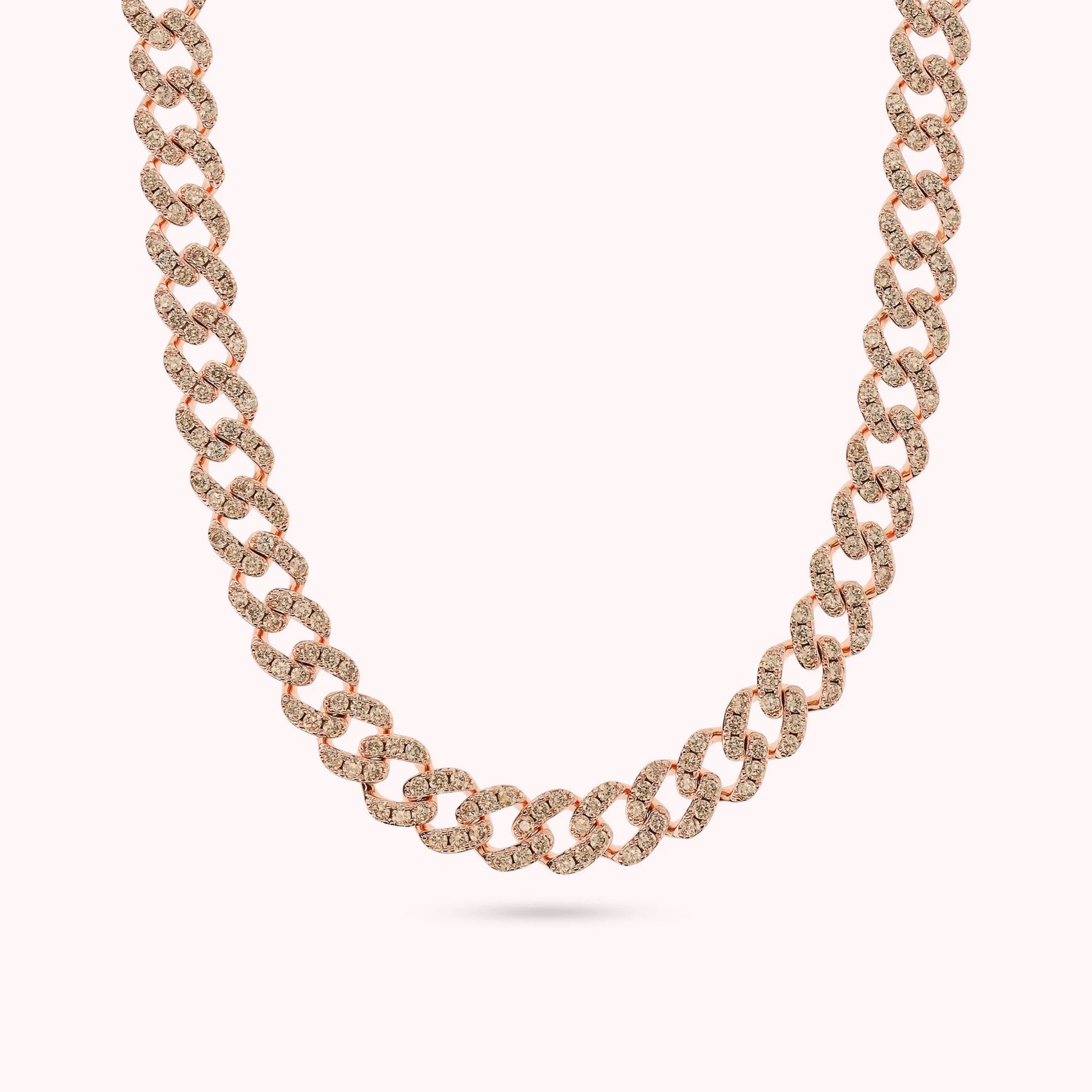 Square Link Chain Choker Necklace with Cubic Zirconia Pavé