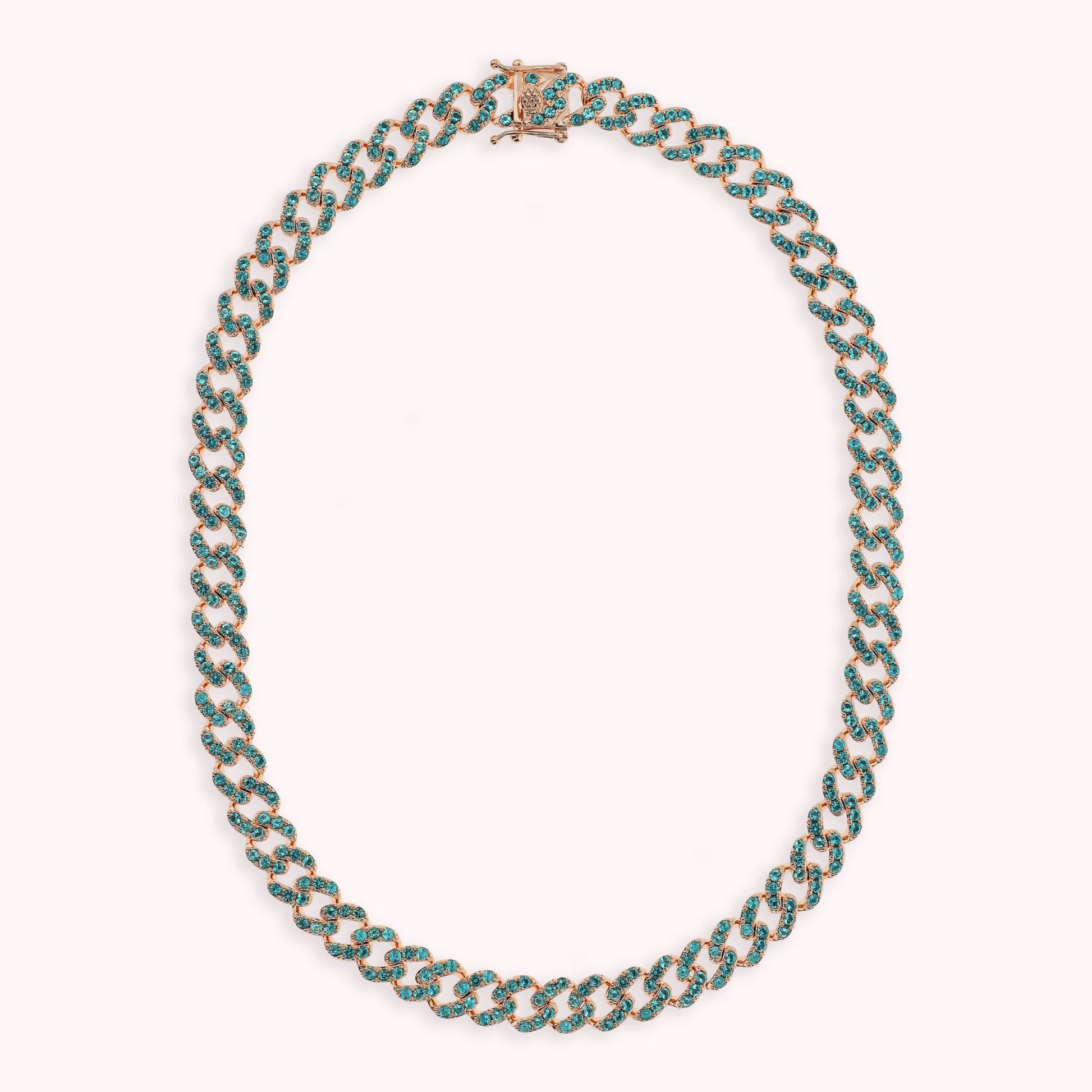 Square Link Chain Choker Necklace with Cubic Zirconia Pavé