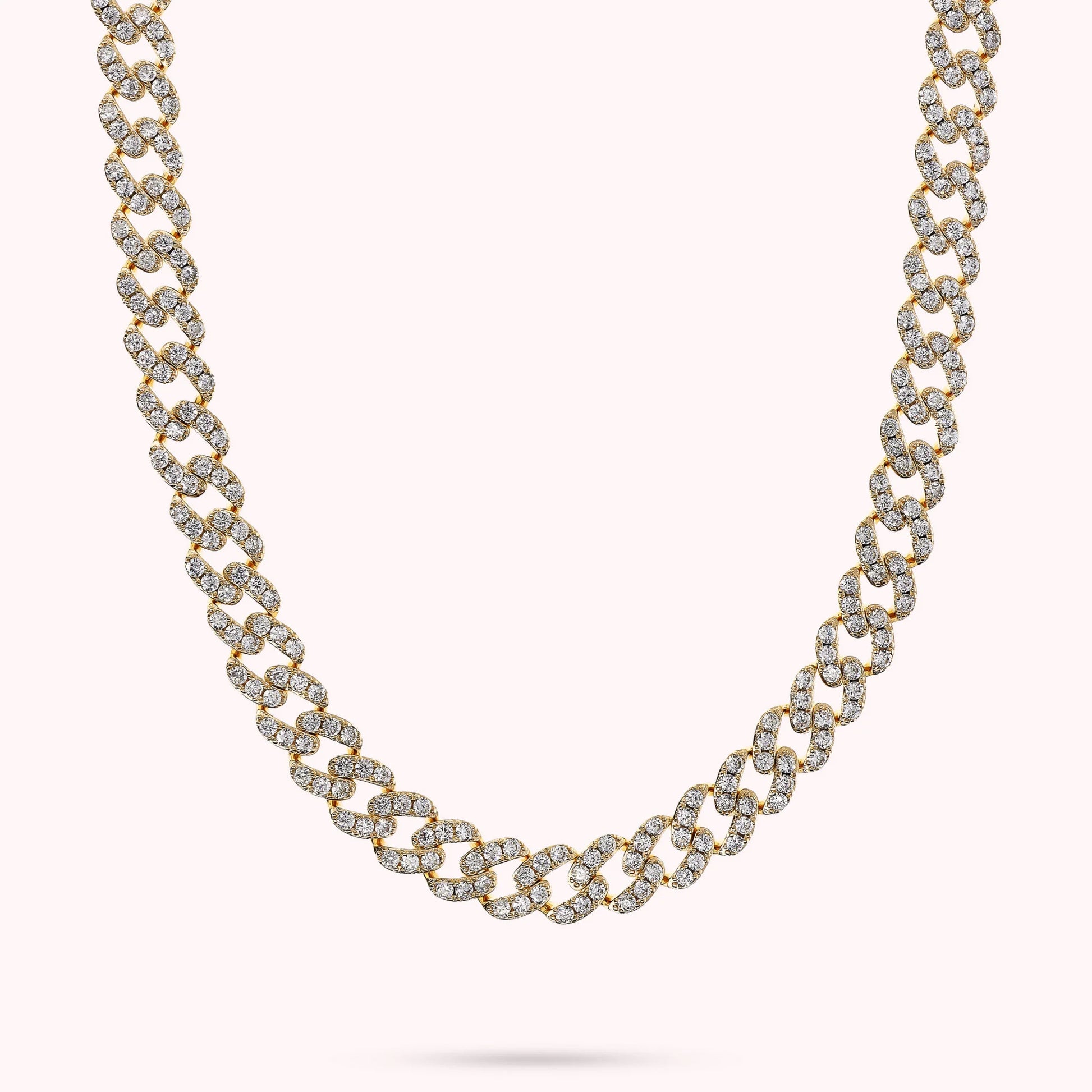 Square Grumetta Golden Chain Necklace with Cubic Zirconia Pavé