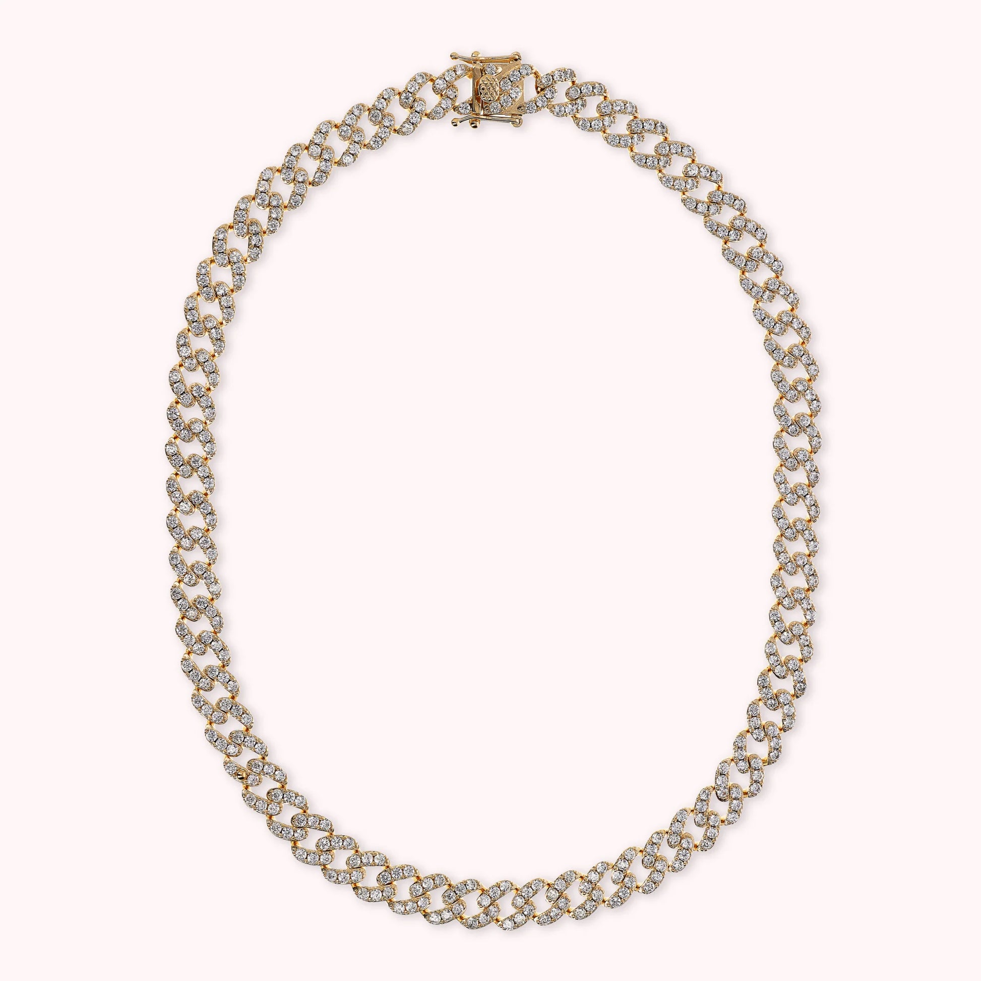 Golden Square Curb Chain Choker Necklace with Cubic Zirconia Pavé
