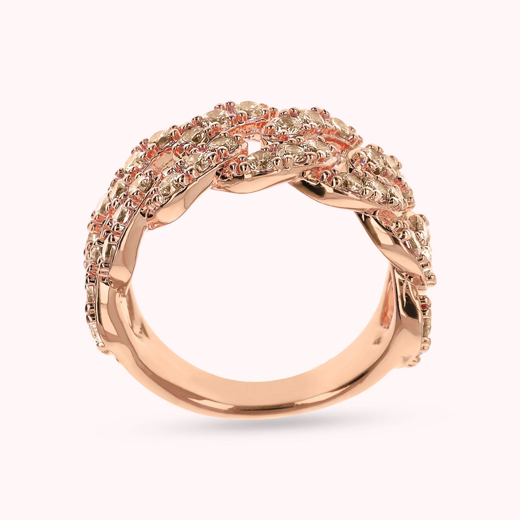 Anello a Fascia Catena Grumetta Squadrata con Pavé di Cubic Zirconia