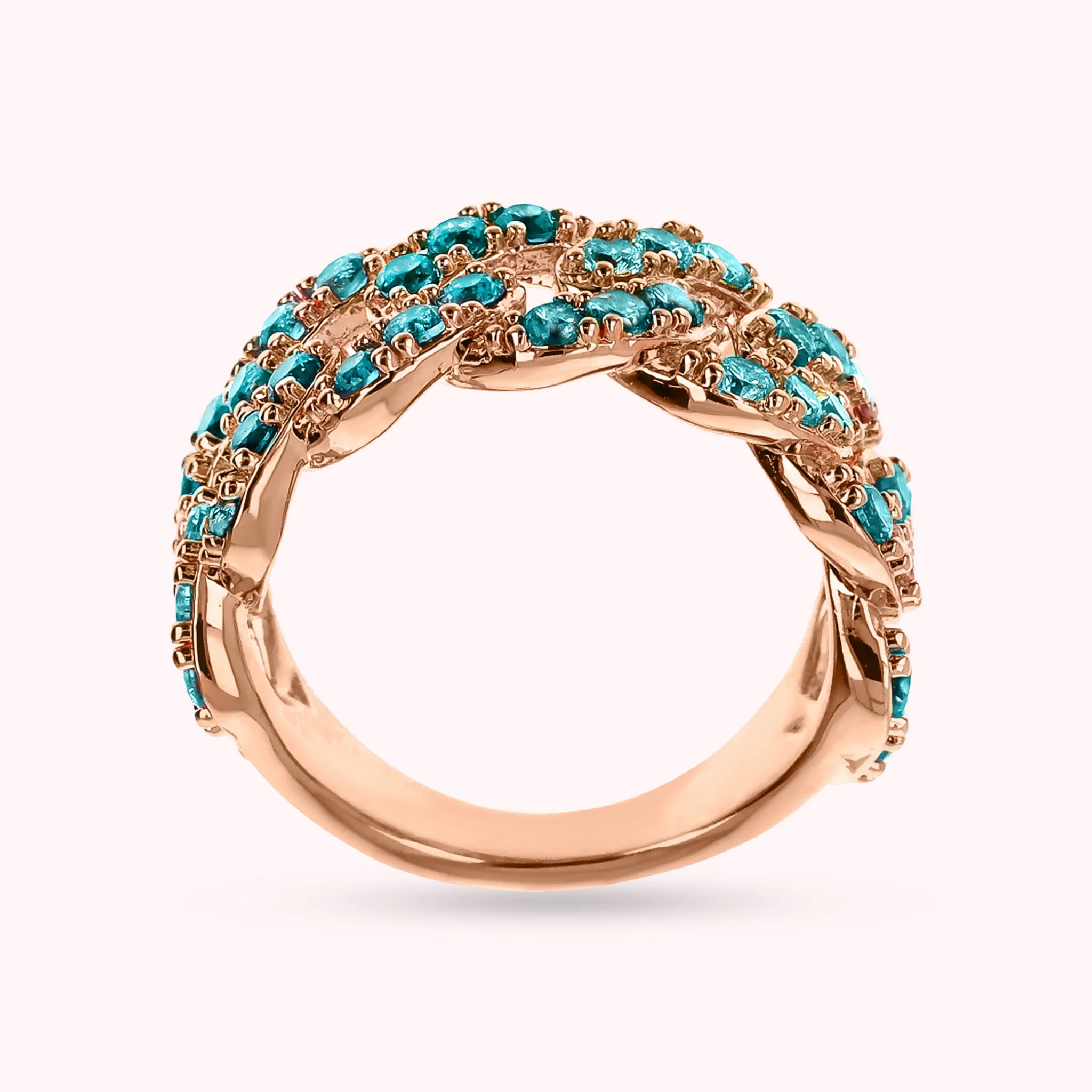 Square Grumetta Chain Band Ring with Cubic Zirconia Pavé