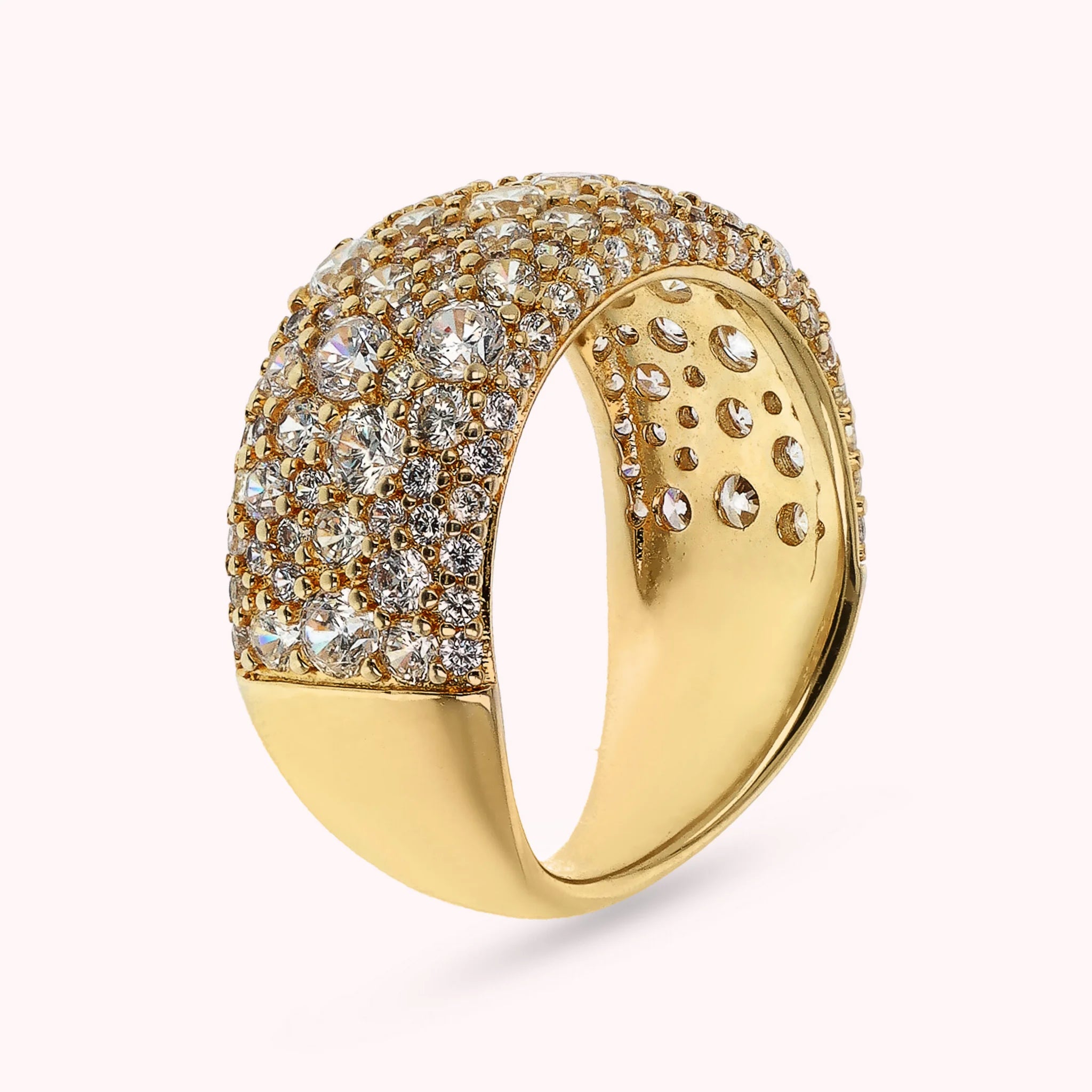Golden Graduated Band Ring with Cubic Zirconia Pavé