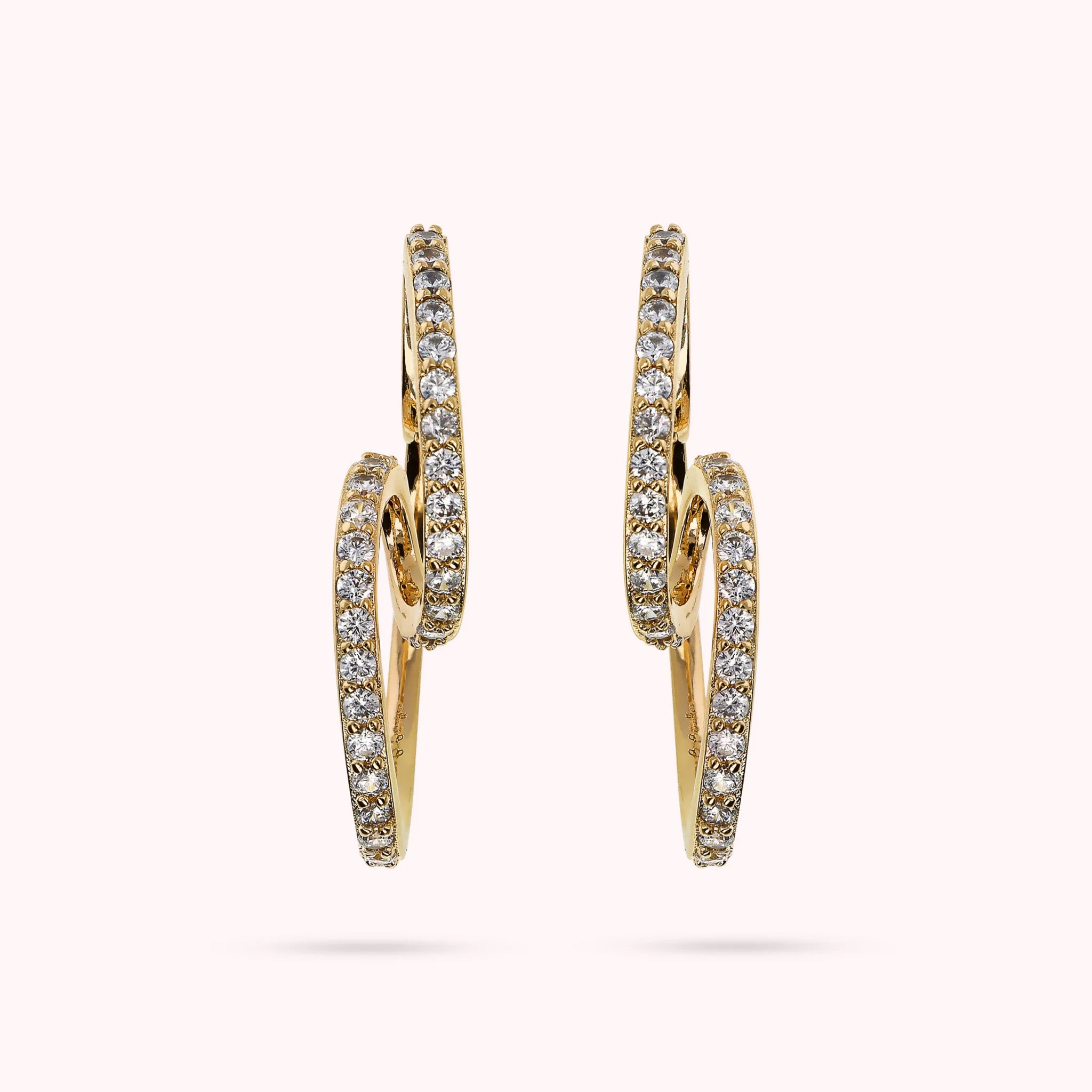 Golden Sinuous Pendant Earrings with Cubic Zirconia