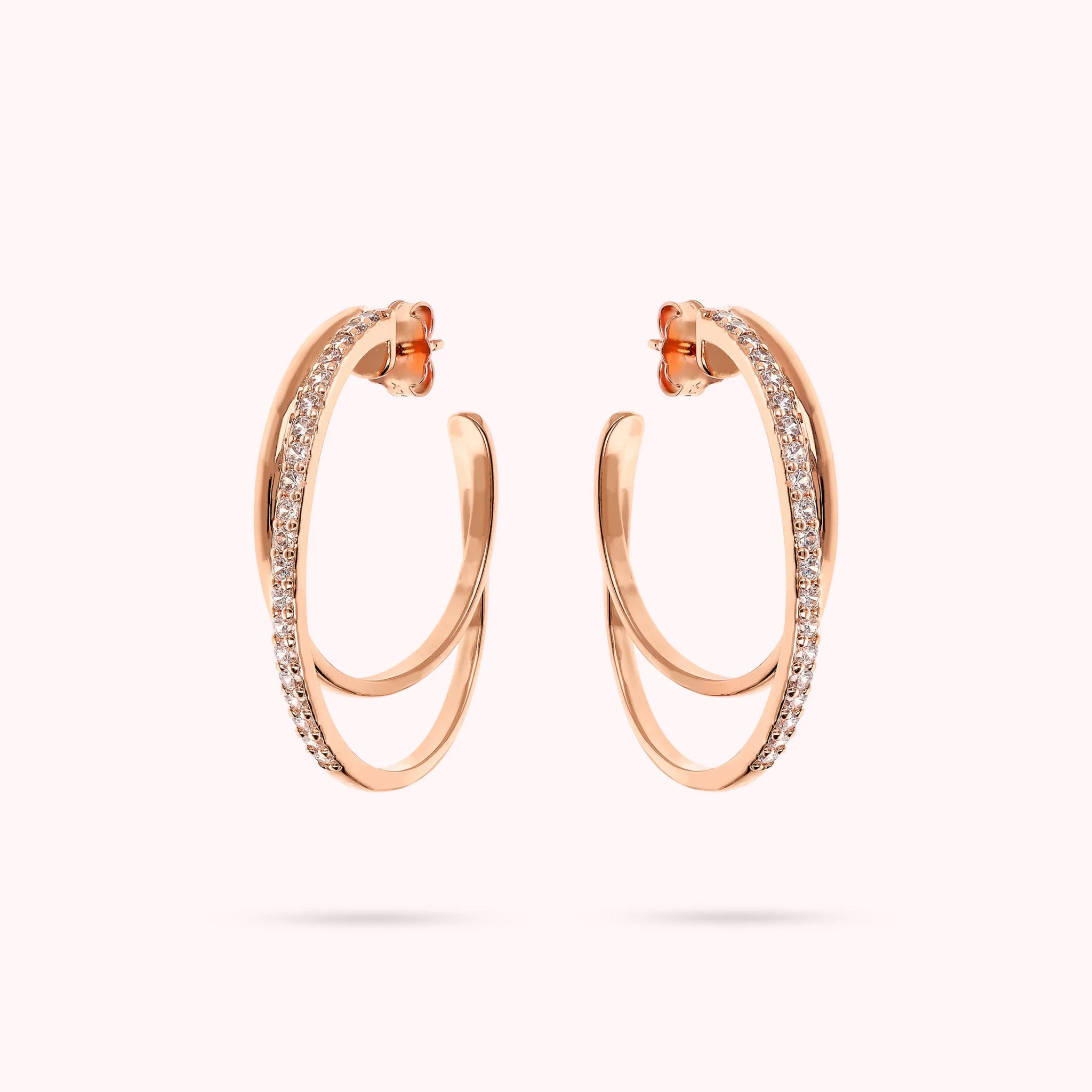 Graduated Double Hoop Earrings with Cubic Zirconia