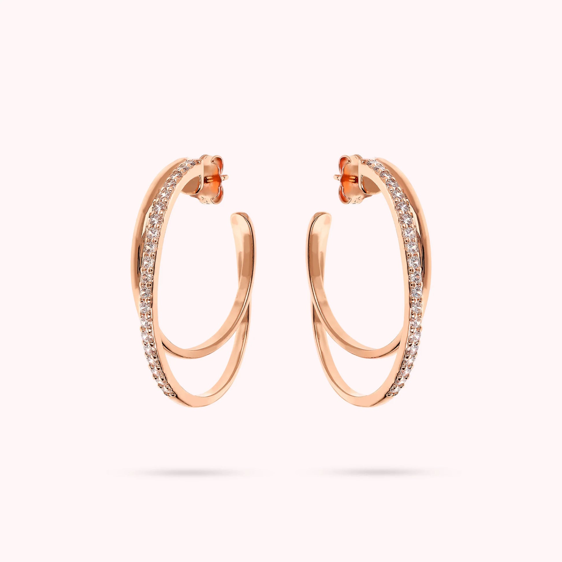Graduated Double Hoop Earrings with Cubic Zirconia