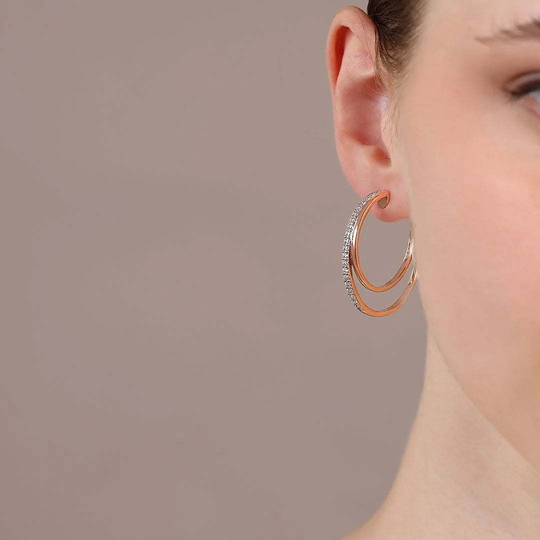 Graduated Double Hoop Earrings with Cubic Zirconia