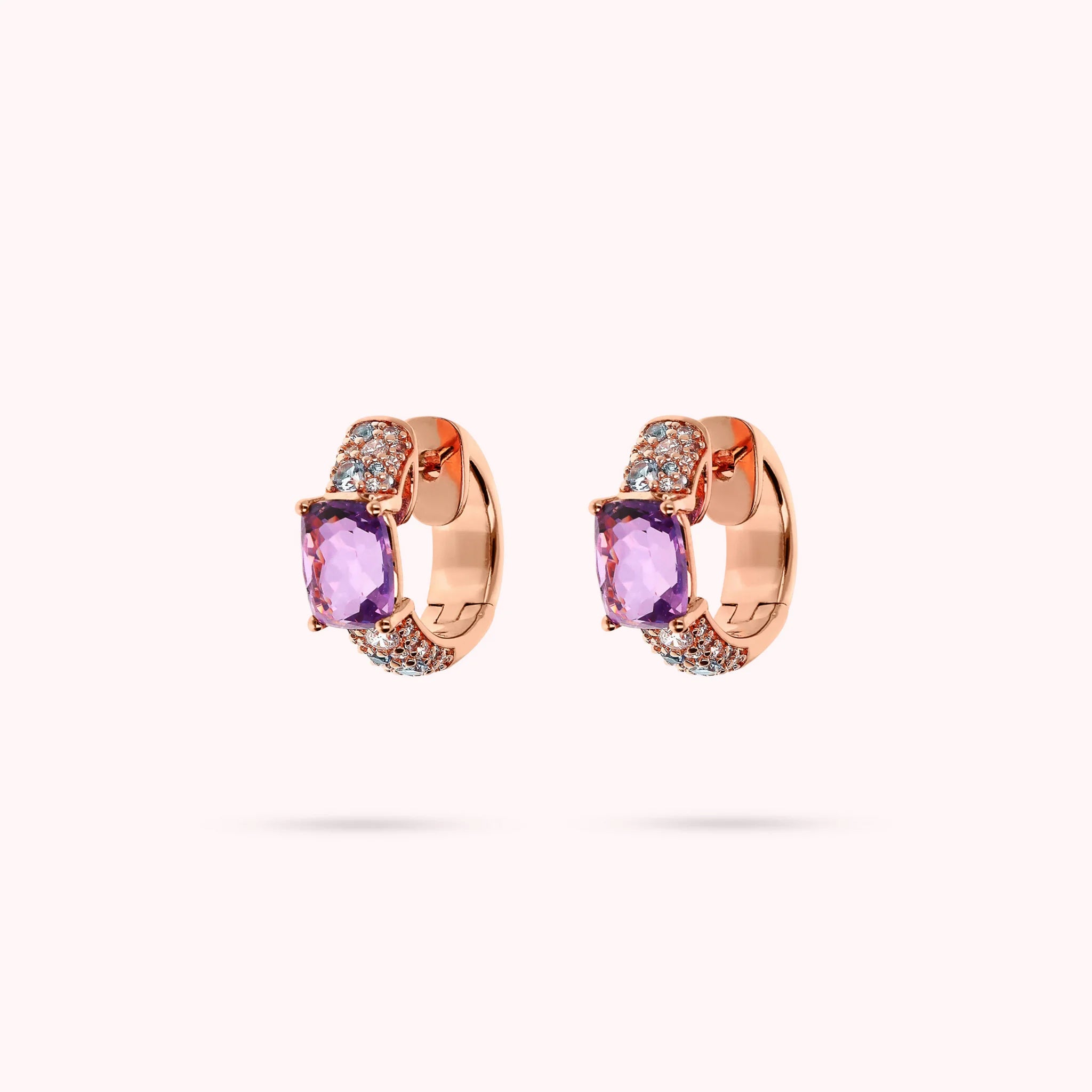 Hoop Earrings with Prism Gem Mosaic Cut and Cubic Zirconia Pavé