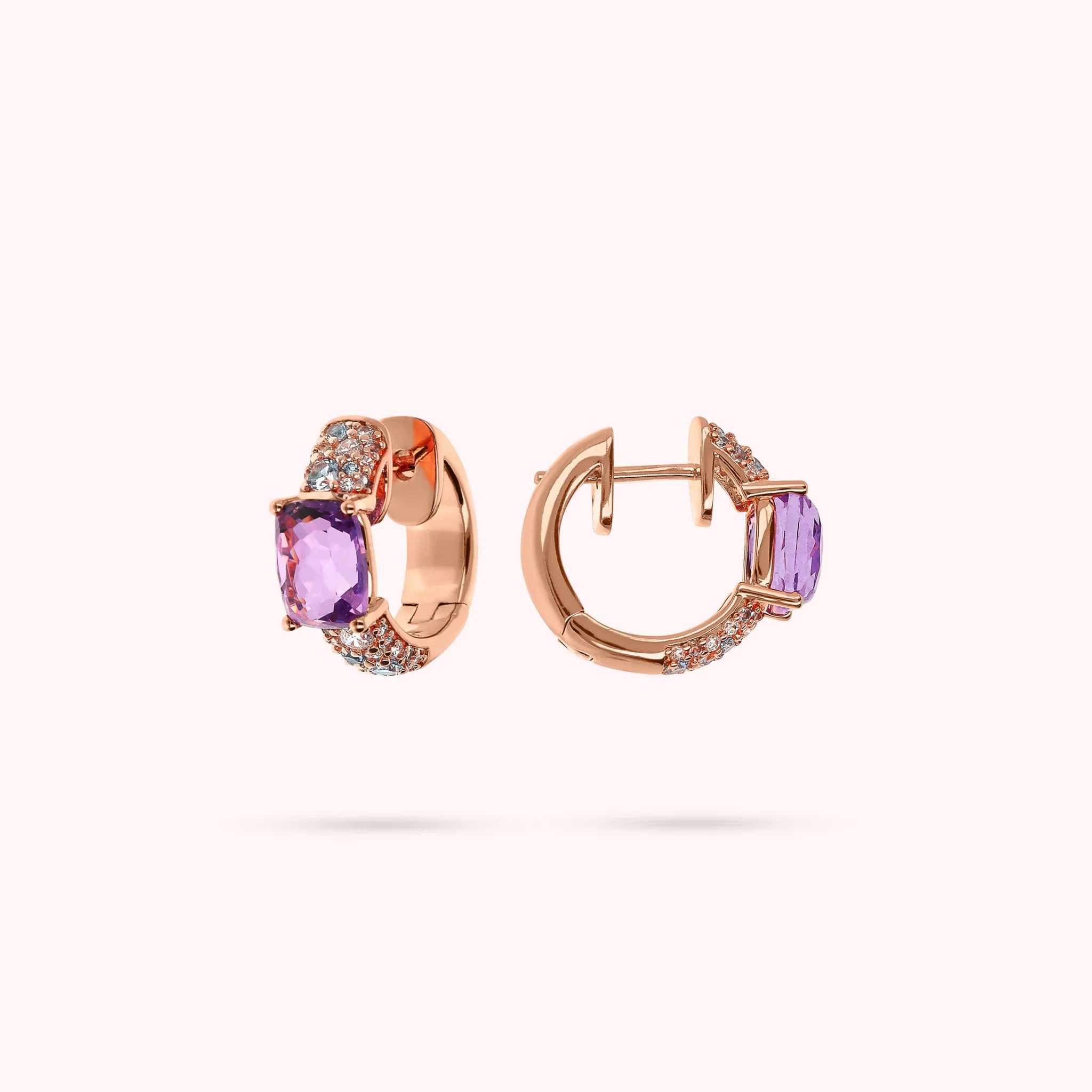 Hoop Earrings with Prism Gem Mosaic Cut and Cubic Zirconia Pavé