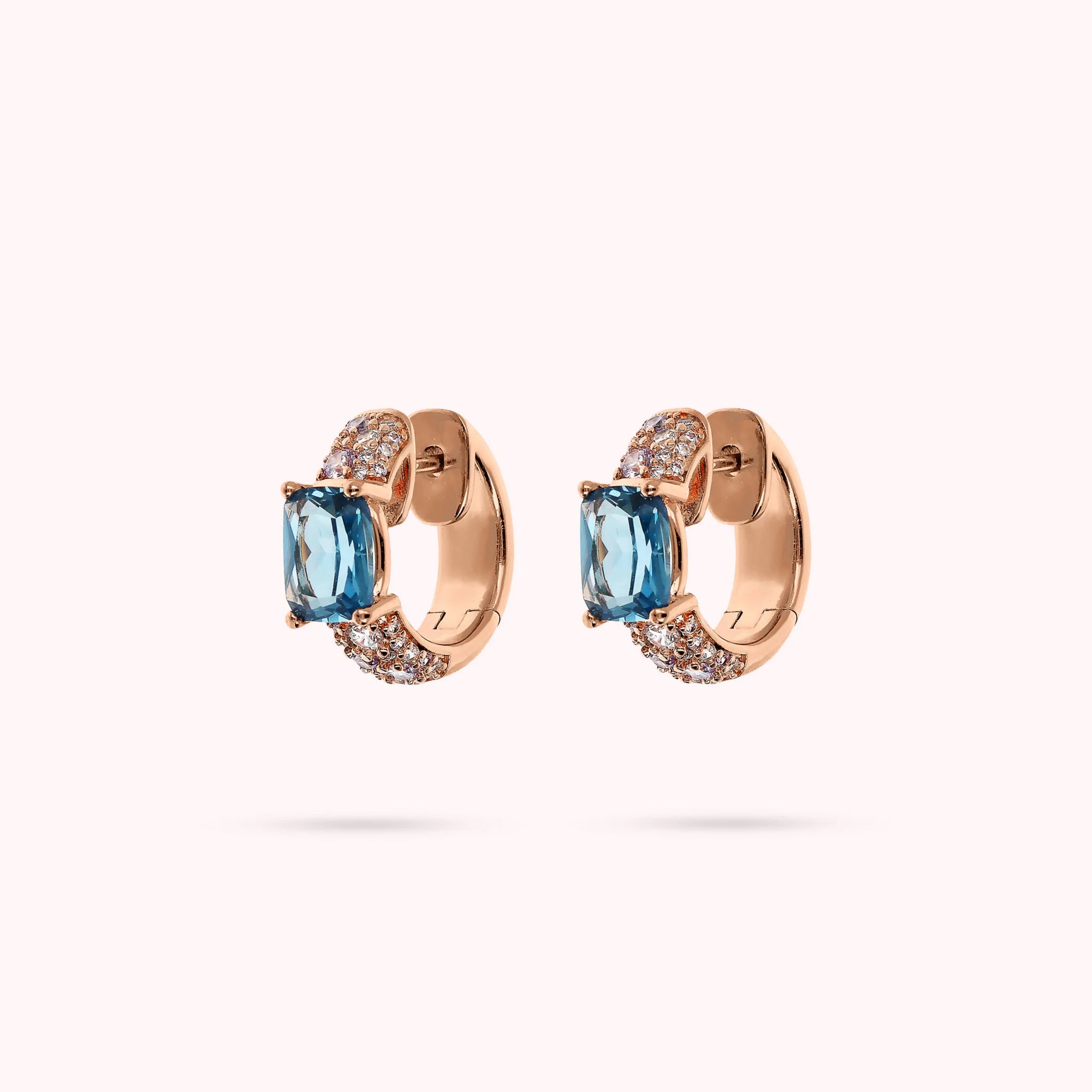 Hoop Earrings with Prism Gem Mosaic Cut and Cubic Zirconia Pavé
