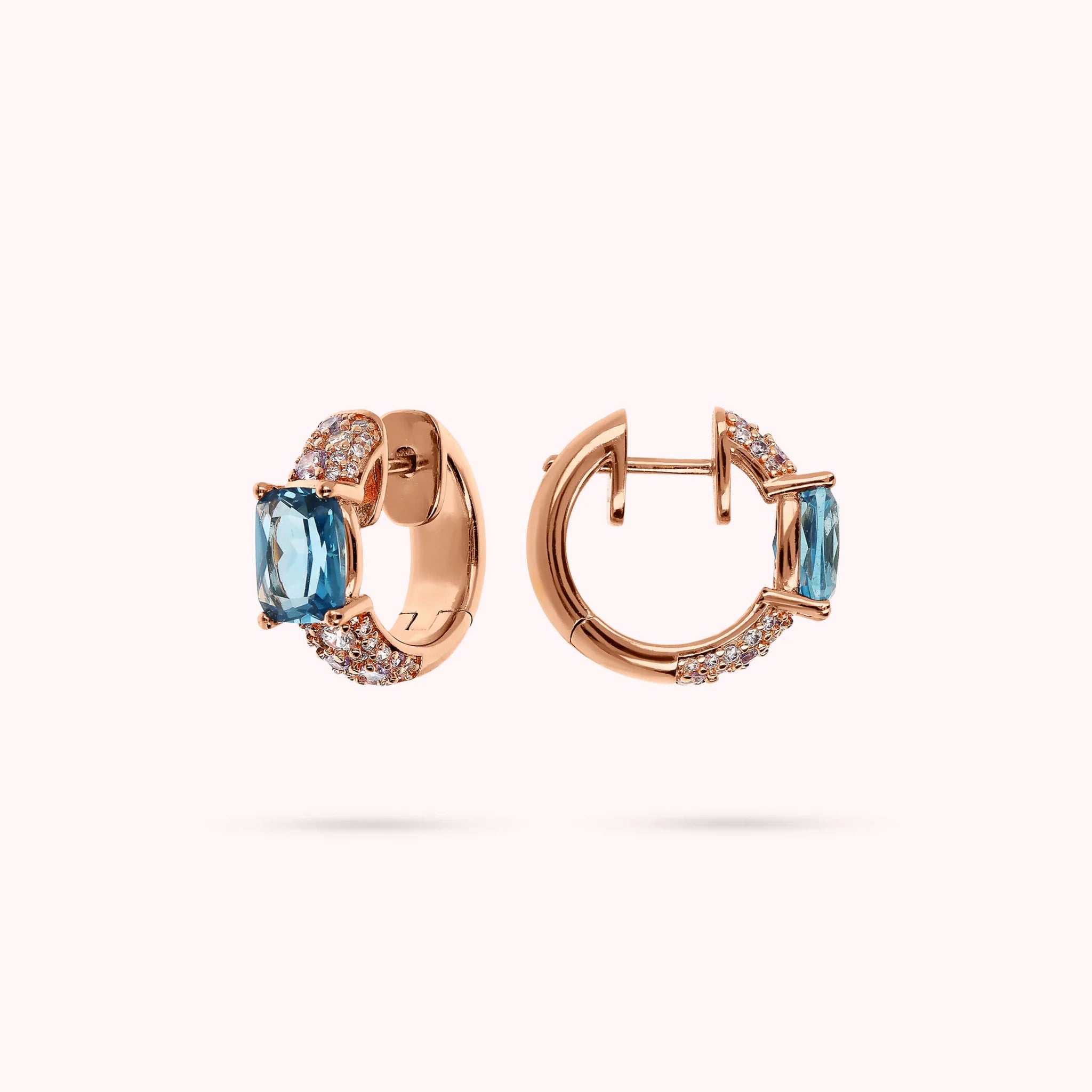 Hoop Earrings with Prism Gem Mosaic Cut and Cubic Zirconia Pavé