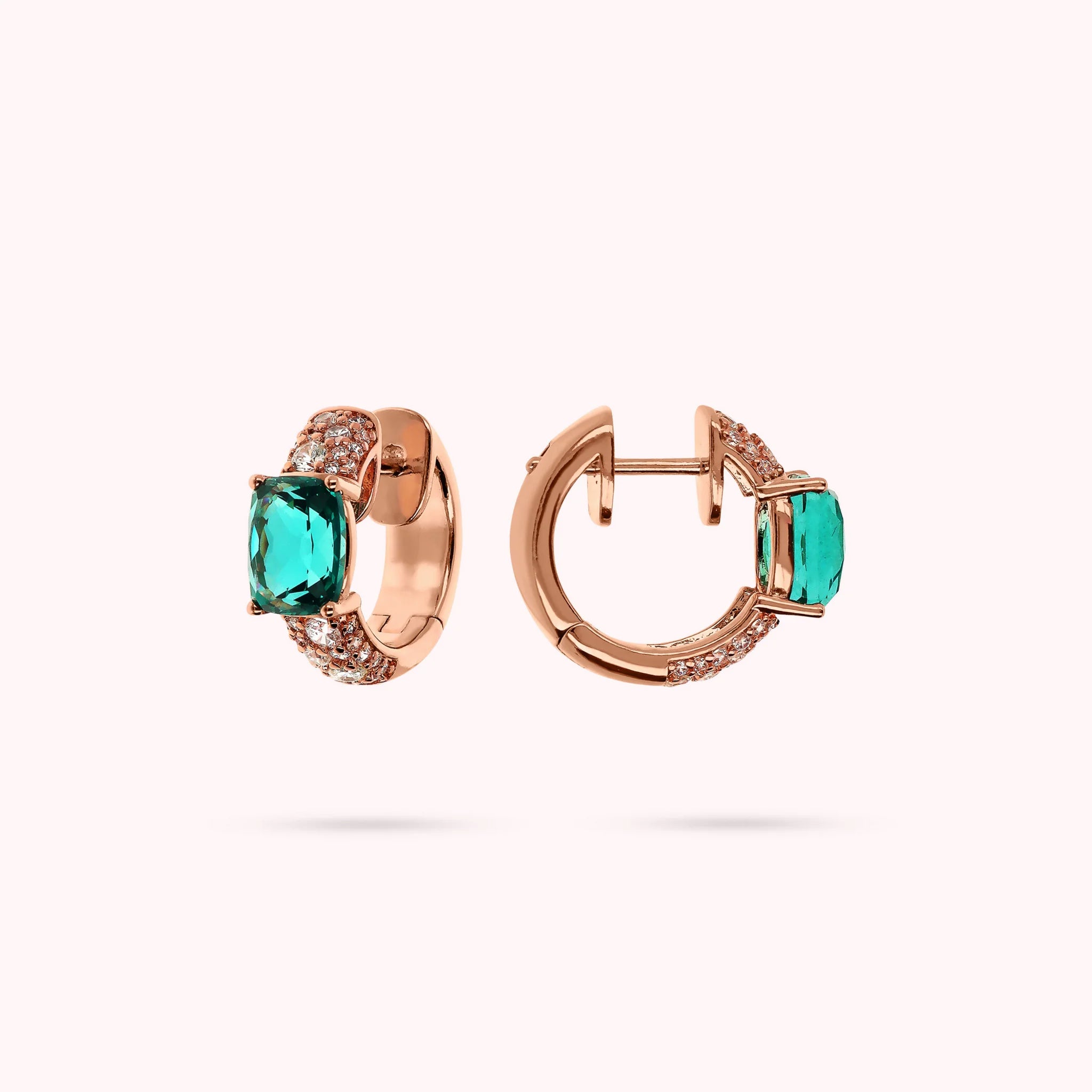 Hoop Earrings with Prism Gem Mosaic Cut and Cubic Zirconia Pavé
