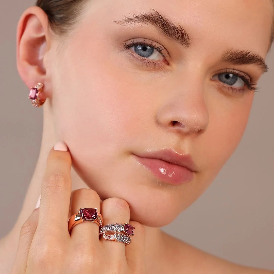 Contrarié Ring with Prism Gem Mosaic Cut and Cubic Zirconia Pavé