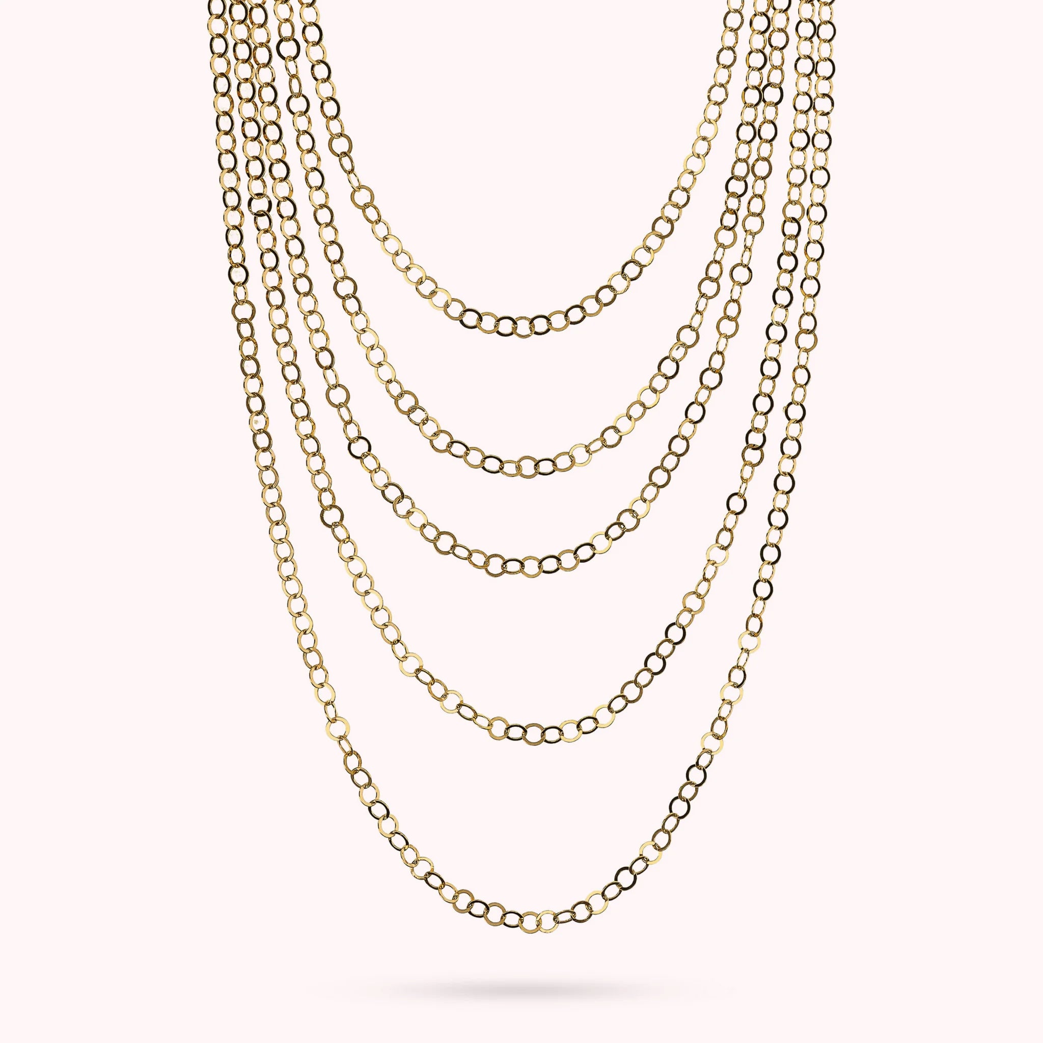 Multi-strand Necklace Golden Graduated Chain Rolo Flat Polished