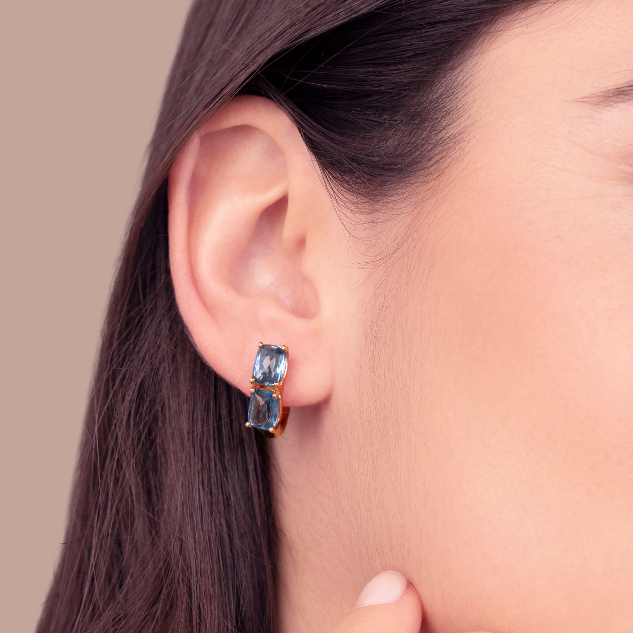 Hoop Earrings with Double Prism Mosaic Cut Gem