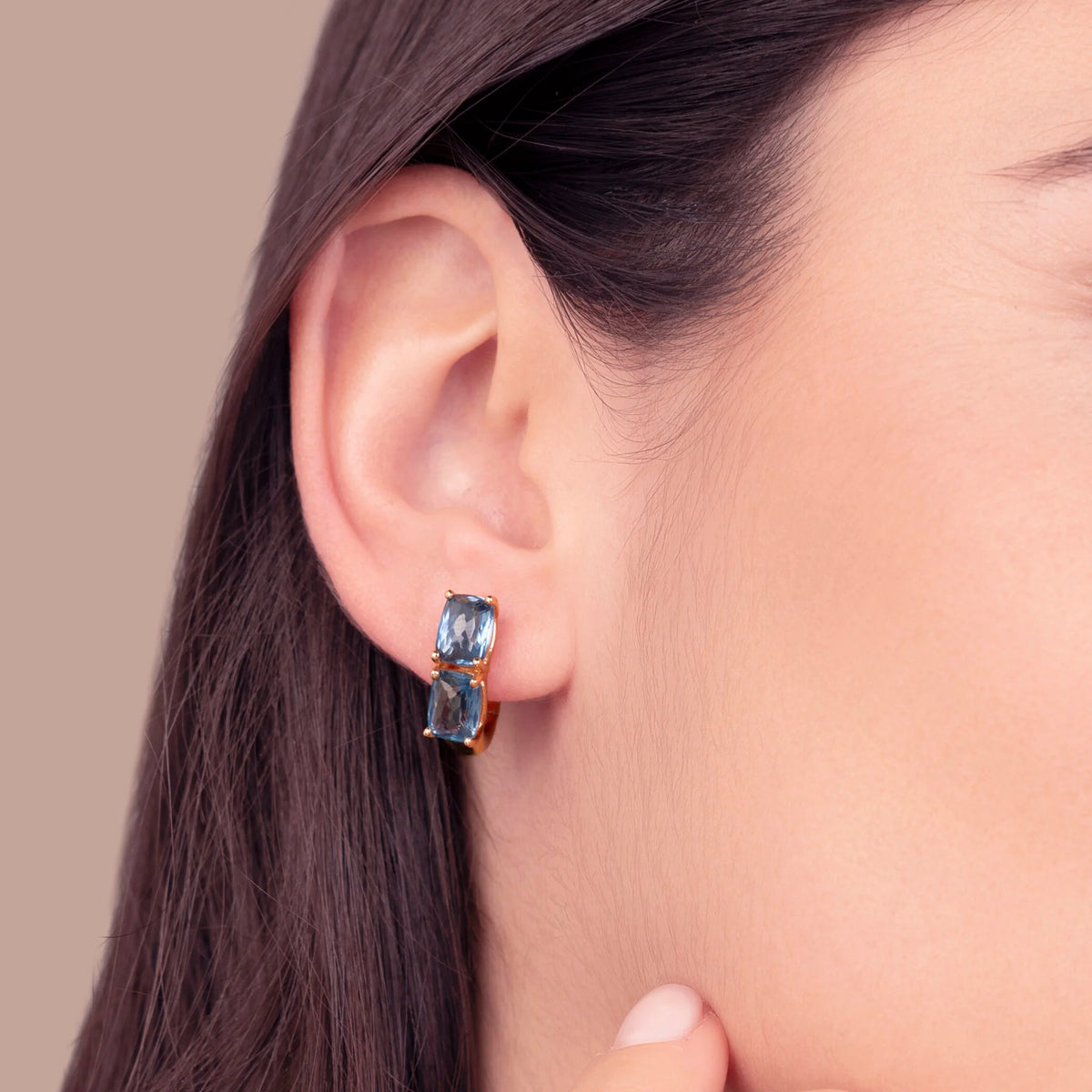 Hoop Earrings with Double Prism Gem Mosaic Cut