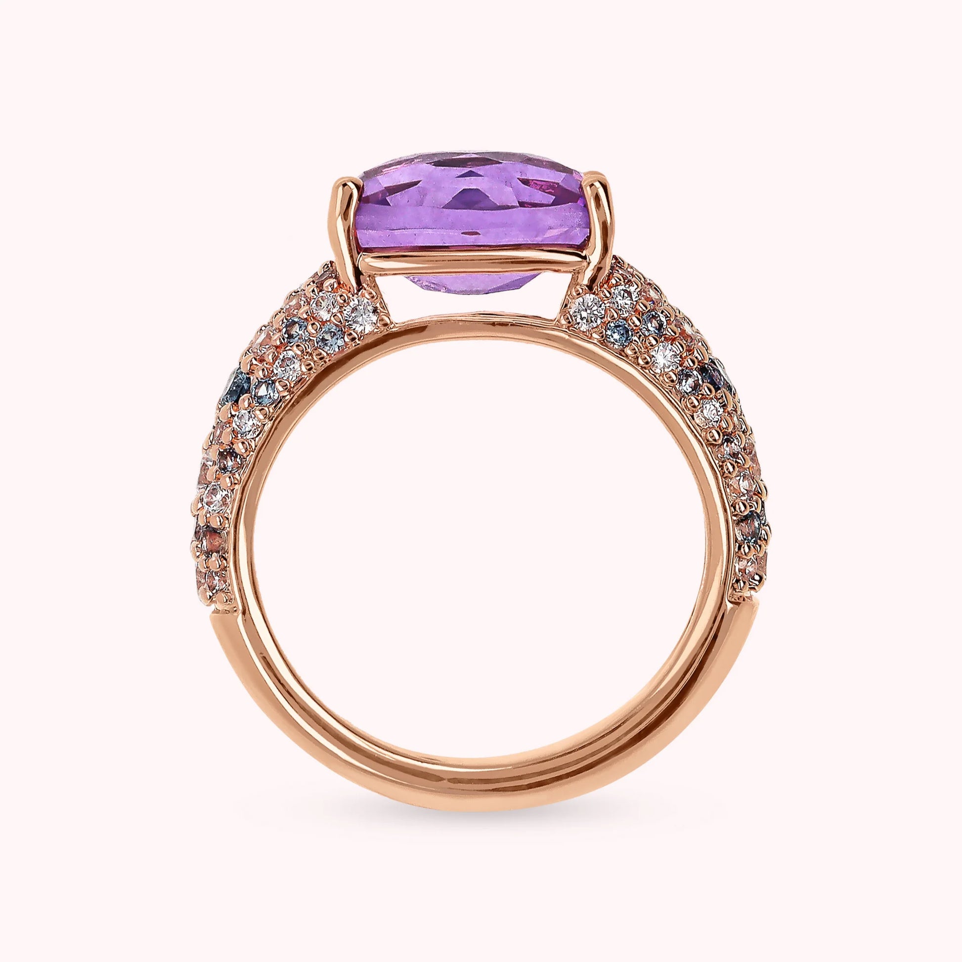 Ring with Prism Gem Cut Mosaic and Cubic Zirconia Pavé