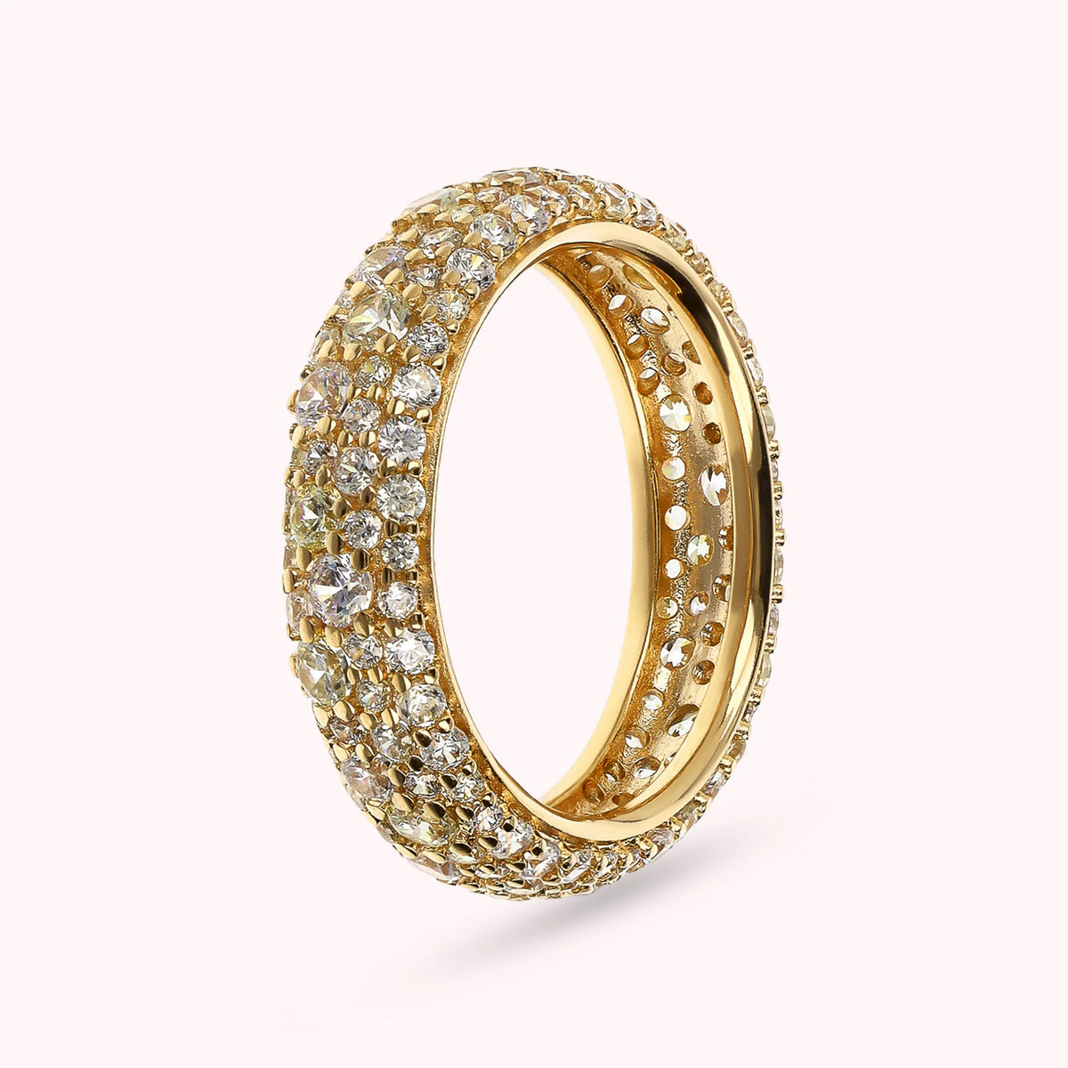 Golden Veretta Ring in Mixed Cubic Zirconia Pavé